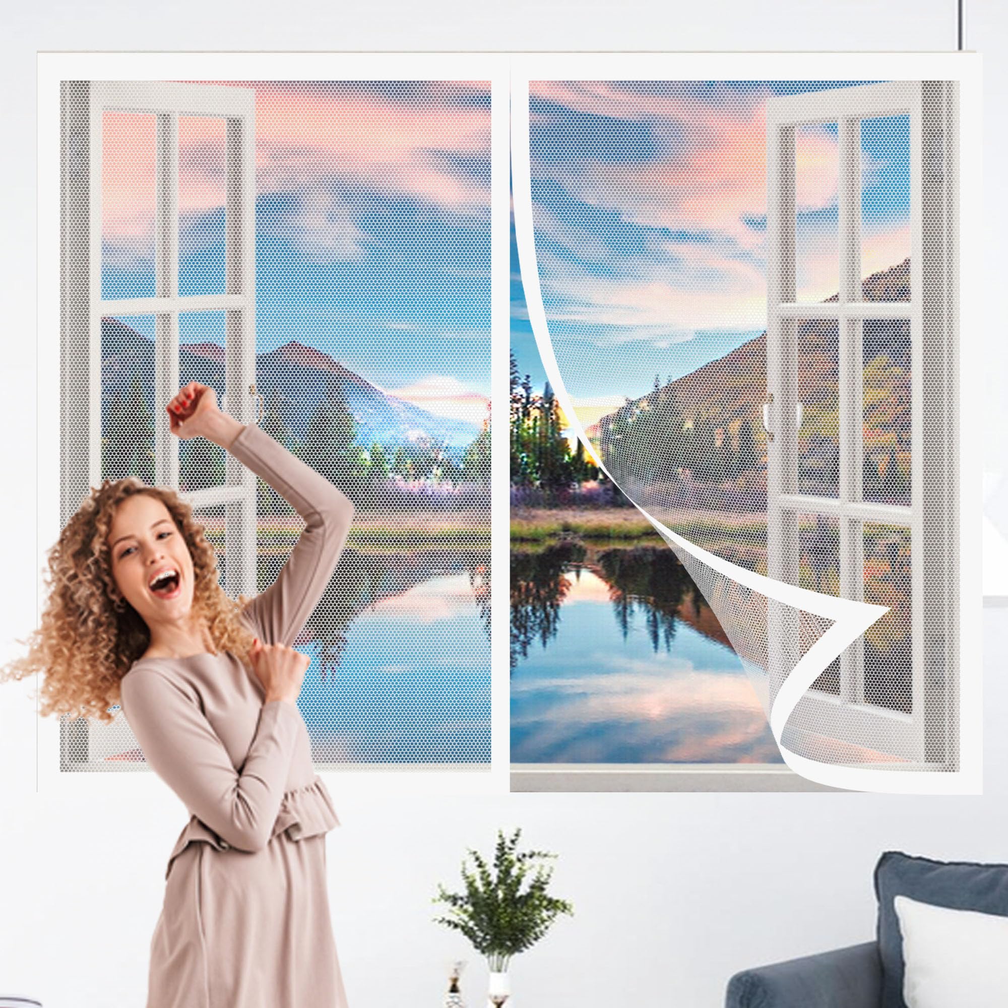 Fenêtre Moustiquaire Rideau Moustiquaire,140x140cm Porte Sans Perçage Moustiquaire De Porte,Rideau Anti-Moustique Porte Pour Chambre,Couloirs,Porte