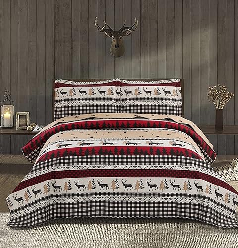 Juego de edredón de tamaño QueenMatrimonial, ropa de cama rústica de cabaña, colcha reversible para el hogar, colcha ligera para el hogar, colcha de