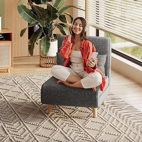 Miniatura 2 de Aiho 3 in 1 Sleeper Chair Bed, Convertible Chair Bed Futon Sofa with Adjustable Backrest, Accent Chair for Apartment/Bedroom/Office, Dark Grey Gris