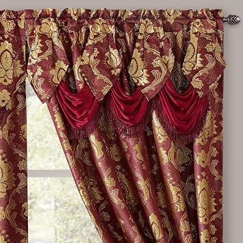 HOMEIDEAS Burgundy Paisley Jacquard Curtains, Victorian Luxury Window Curtains 2 Panels Set with Attached Valance and Sheer Backing, Fancy Drapes for Bedroom & Living Room, 52x84 Inches