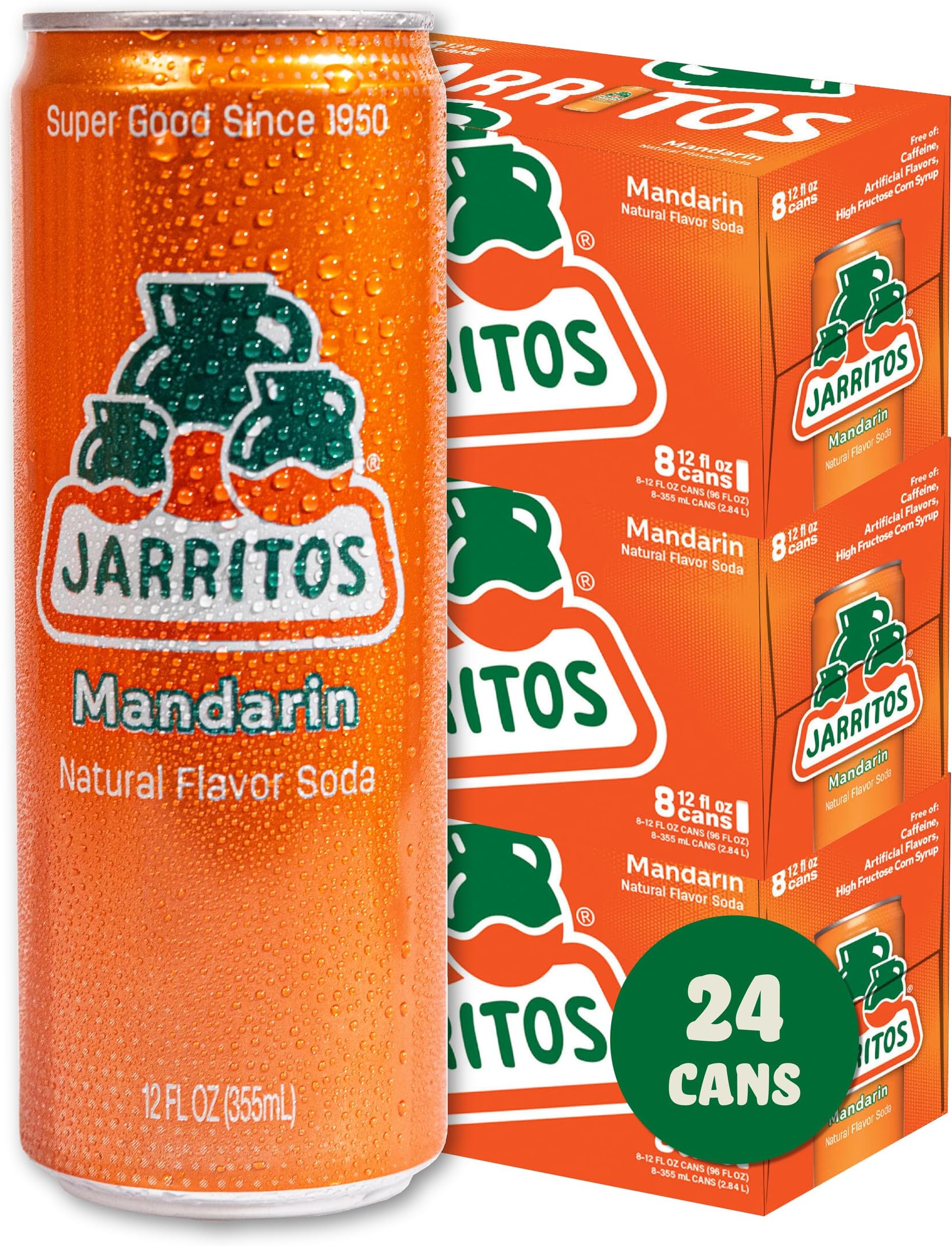 Mandarin Soda, 24 Pack of 12 oz Cans, Authentic Mexican Soft Drink, Refreshing Mandarin Flavor