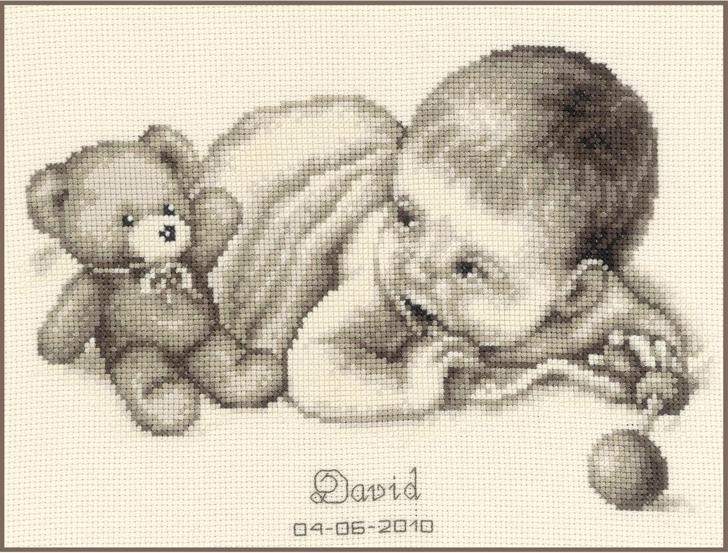 Vervaco 2002/75.197 Baby with Teddy Birth Record Counted Cross Stitch 26x19cm