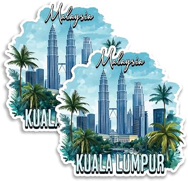 Kuala Lumpur Malaysia Magnet 4 Inch 2-Pack Petronas Towers Strong Vinyl Decorative Travel Magnets for Fridge Locker Kitchen Office Cute Fun Aesthetic Cool Durable & Long-Lasting Souvenir ID44999