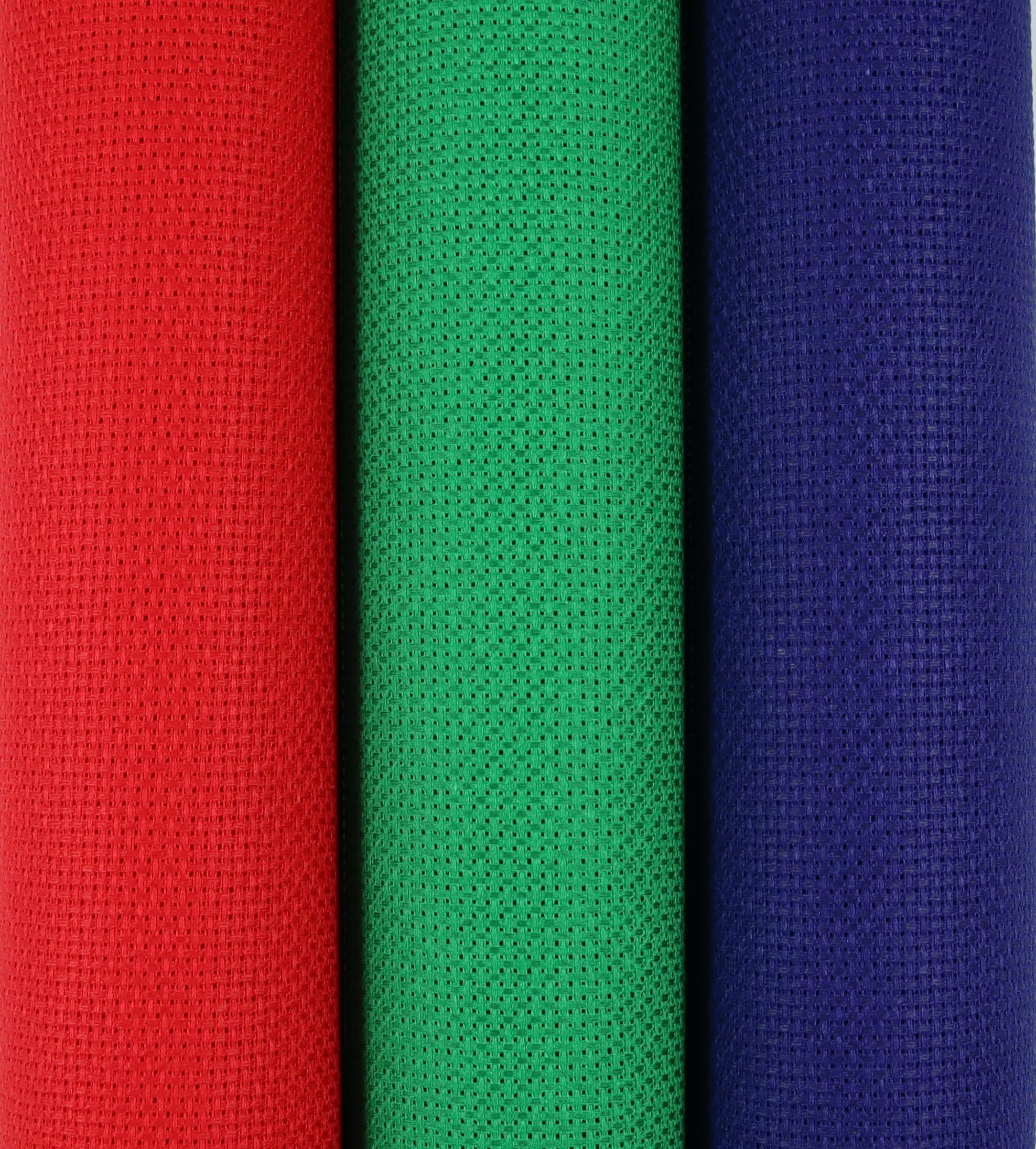 KCS 3 pc of 15" x 18"(38cmx45cm) Counted Cross Stitch Cotton Aida Cloth Needlework Rolled Fabric Box,14CT,Red+Green+Royal Blue