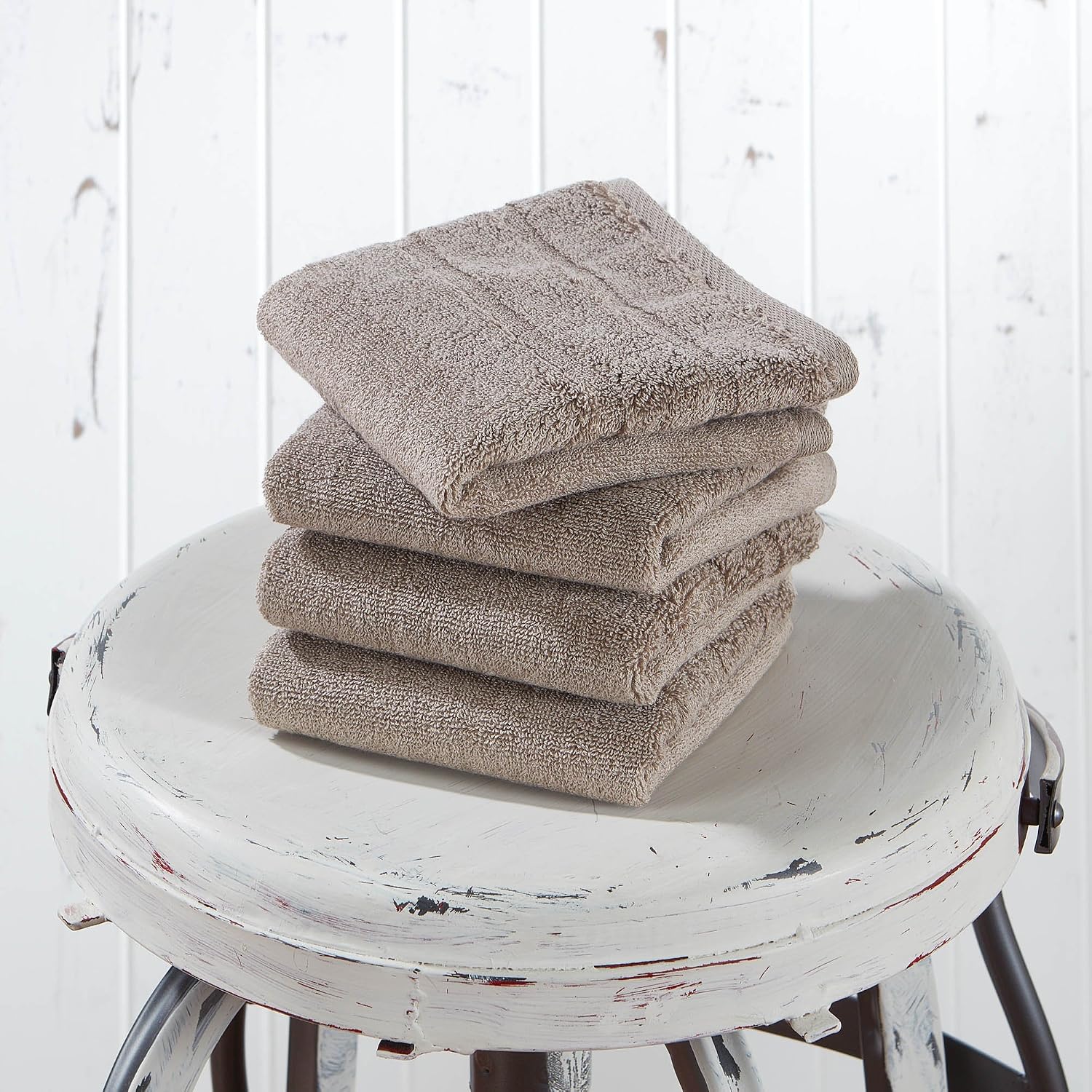 Made Here by 1888 Mills Luxury Washcloth 4-Pack, Made in The USA with 100% Cotton from Africa, Clay