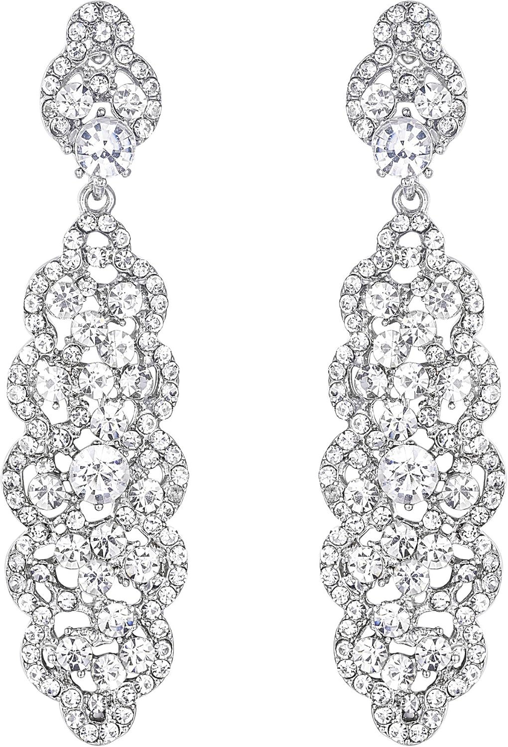 EVER FAITH Women's Crystal Elegant Wedding Hollow Floral Cluster Dangle Earrings