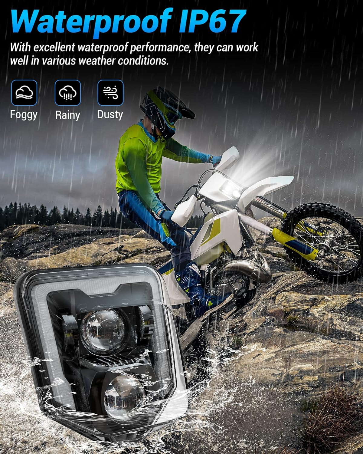 XPCTD Dirt Bike Headlight 3200LM LED Motocross Headlight with DRL Fit For Husqvarna 2017-2023 FE250 FE350 FE450 FE501 FE501S FE701SM TE150 TE250i TE300i TX125 FC250 Pit Bike Enduro Motorcycle Black