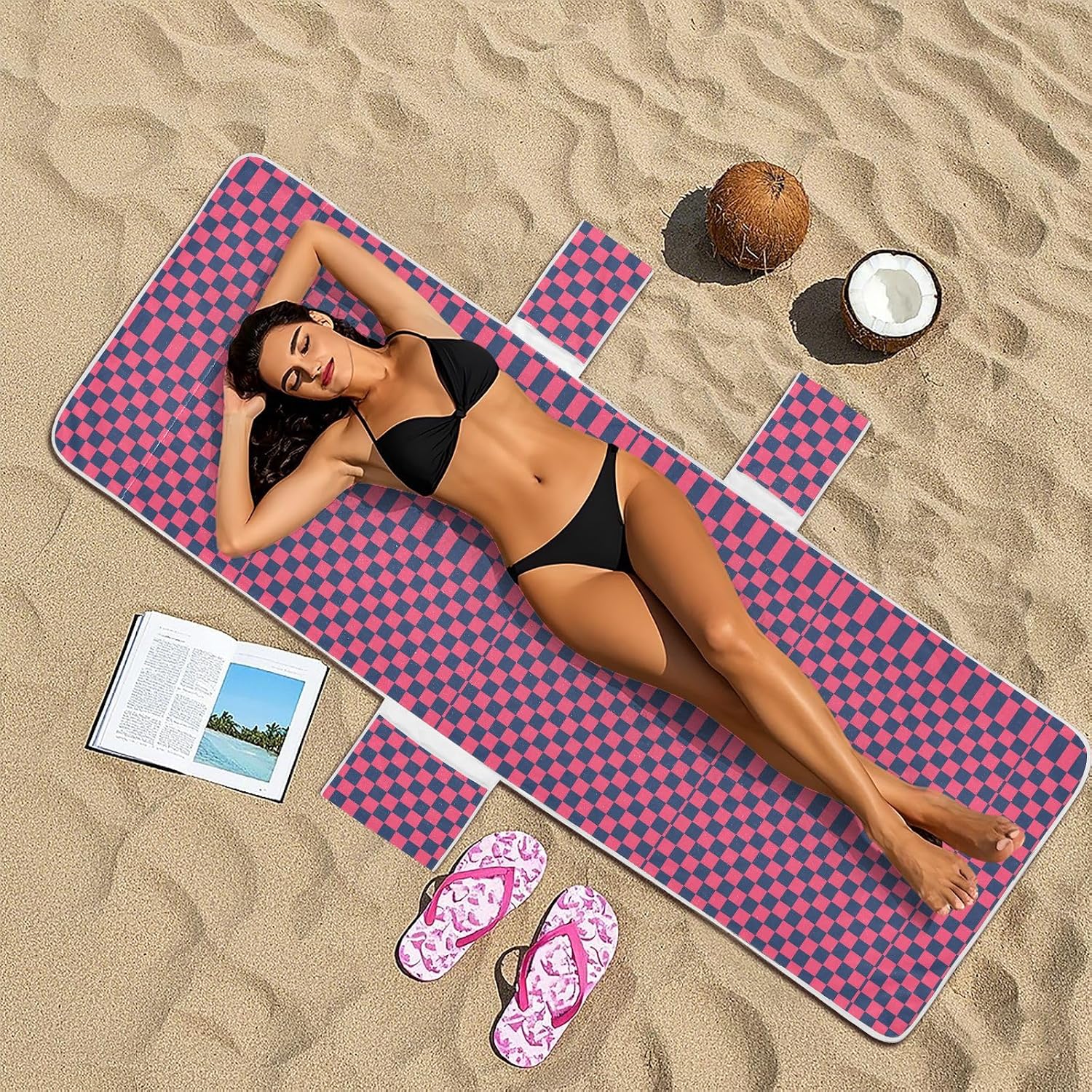 Purple and Blue American Plaid Decorative Patio Lounge Chair Cover Soft Outdoor Lounge Chaise Cover with Pockets for Beach Garden Courtyard Trips, covers para cama patio 85" X 30"