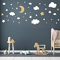 Vista 7 de Calcomanías de pared de luna creciente, estrellas y nubes, calcomanías de pared de luna y estrellas, cielo estrellado, decoración de sala