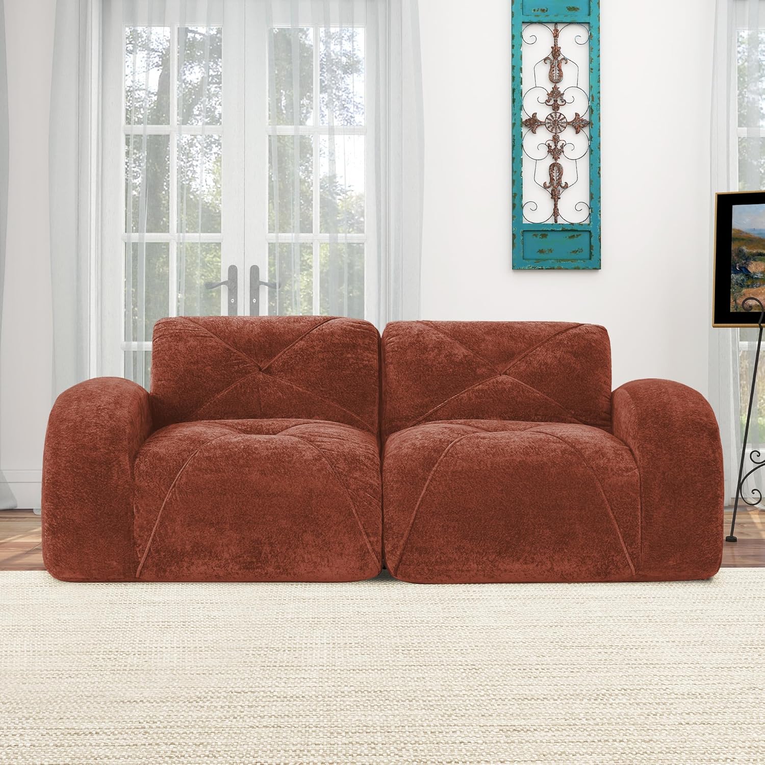 mikibama 2-Seater Sofa Couches Boneless Sofa, Soft Velvet Fabric Bottom Anti-Slip Design,Ergonomic Design Bottom,No Assembly Required for Living Rooms