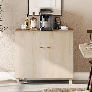 WAMPAT 35.4" Buffet Cabinet w/ 2 Doors, Credenza Storage Cabinet, Light Oak