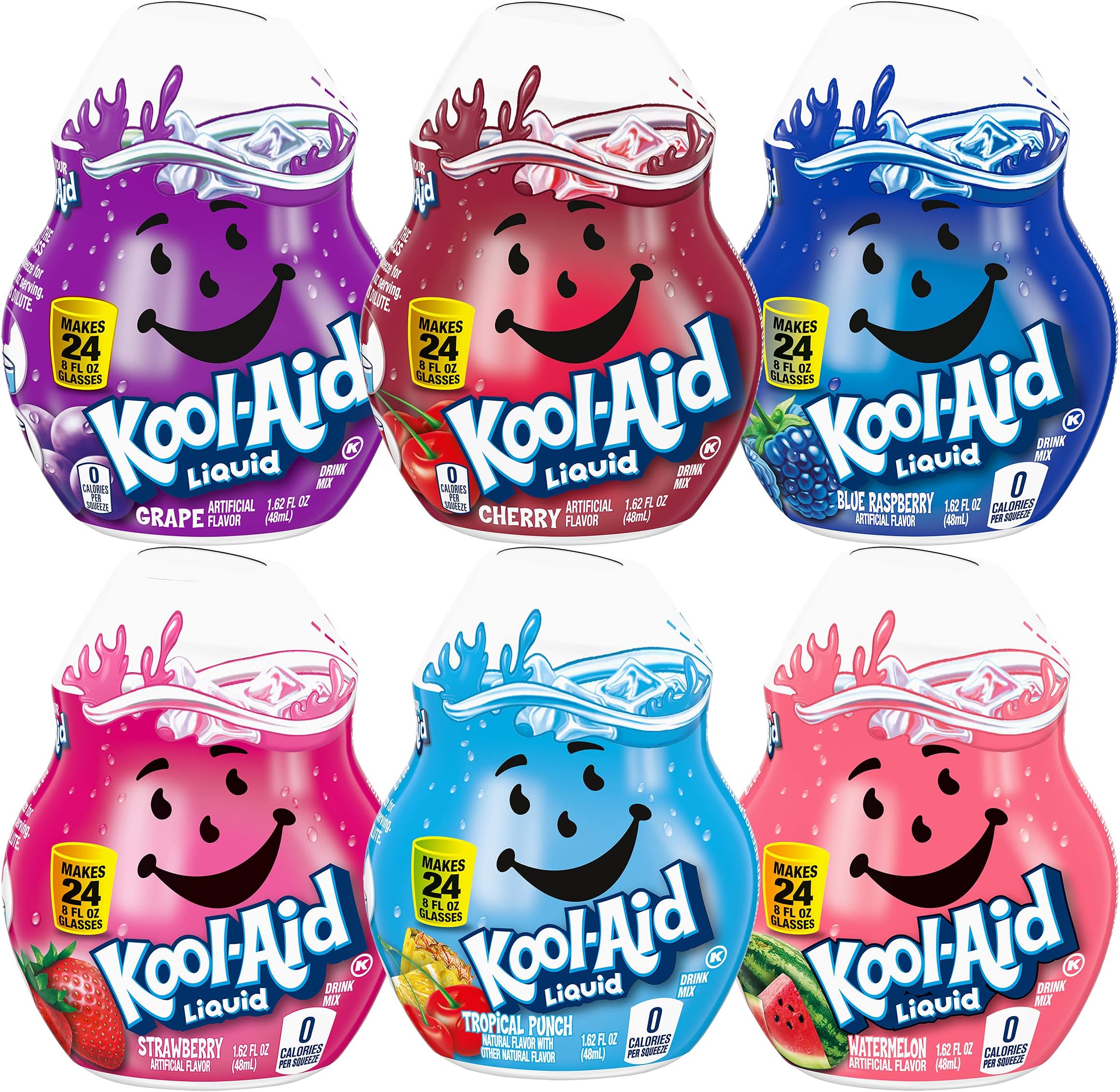 Kool-Aid Liquid Drink Mix Variety Pack, 1 Watermelon, 1 Blue Raspberry, 1 Strawberry, 1 Grape, 1 Cherry, 1 Tropical Punch, 6 CT (Variety Pack)