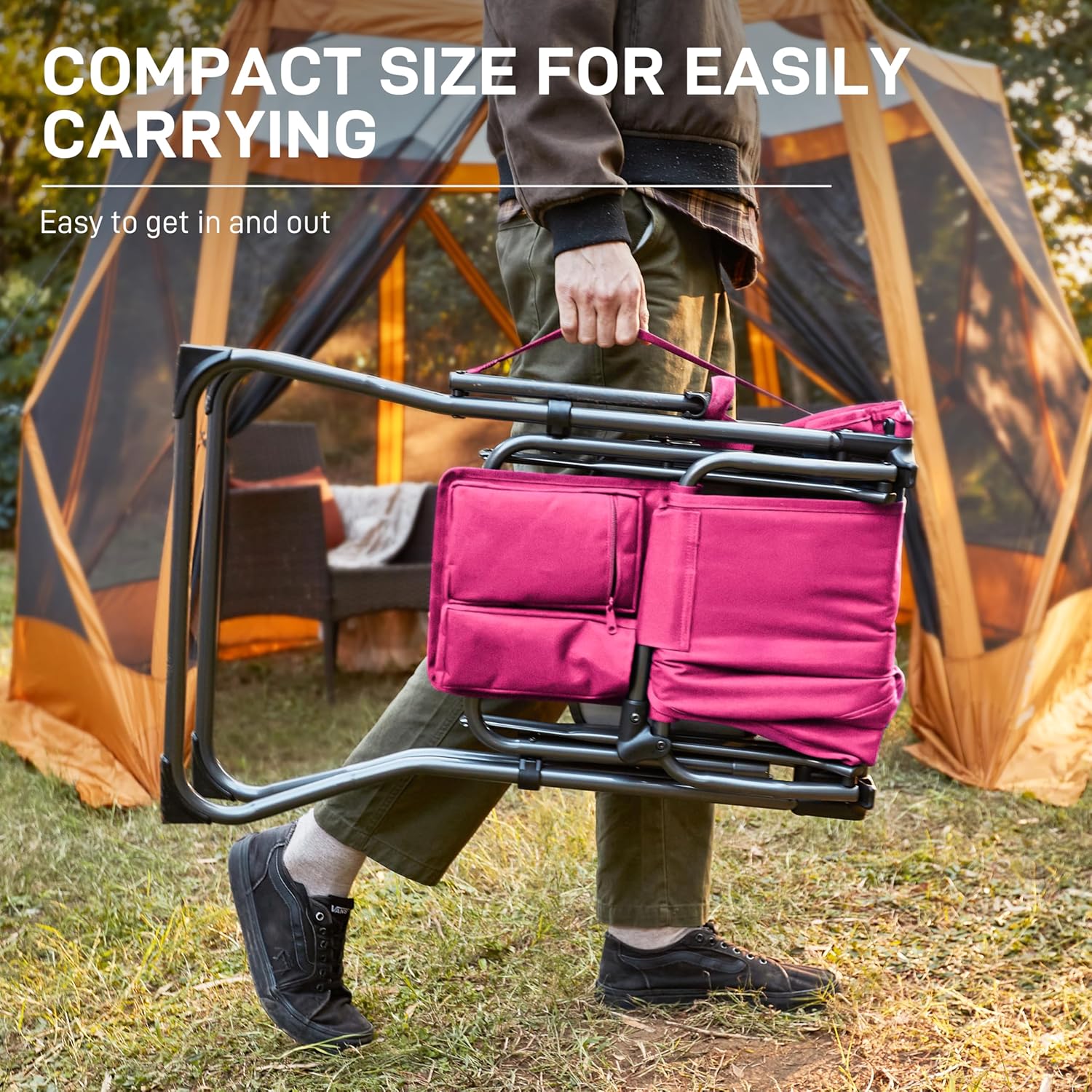 EVER ADVANCED Portable 30.7" Seat Height Tall Folding Camping Chair Directors Chair High Foldable Bar Stool with Side Table for Makeup Artist, Sports Event, Craft Show, Supports 350LBS