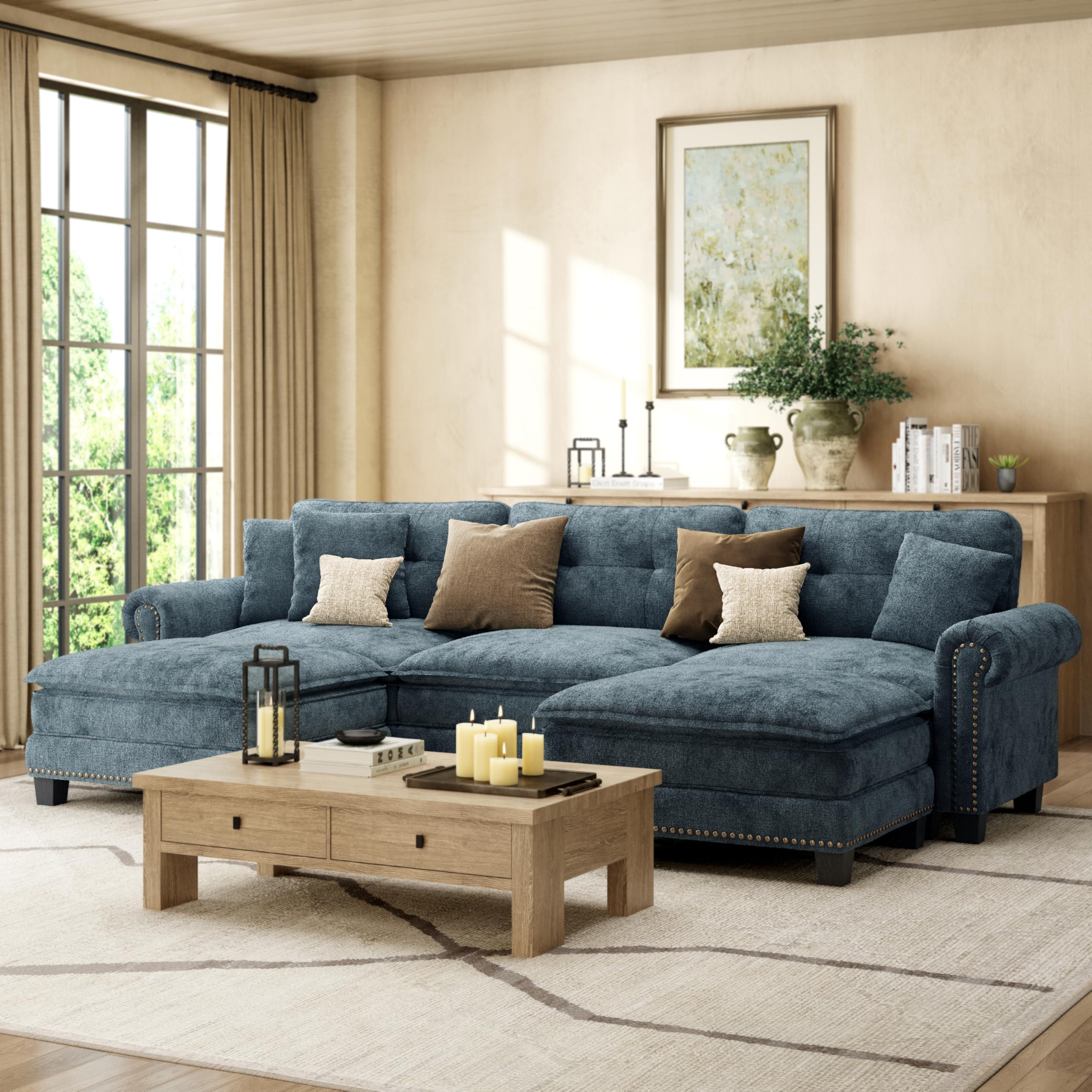 HERAS HOUSE 116 1 Mid-Century Modern Couch Oversized U Shaped Couches for Living Room Comfy Cloud Couch with