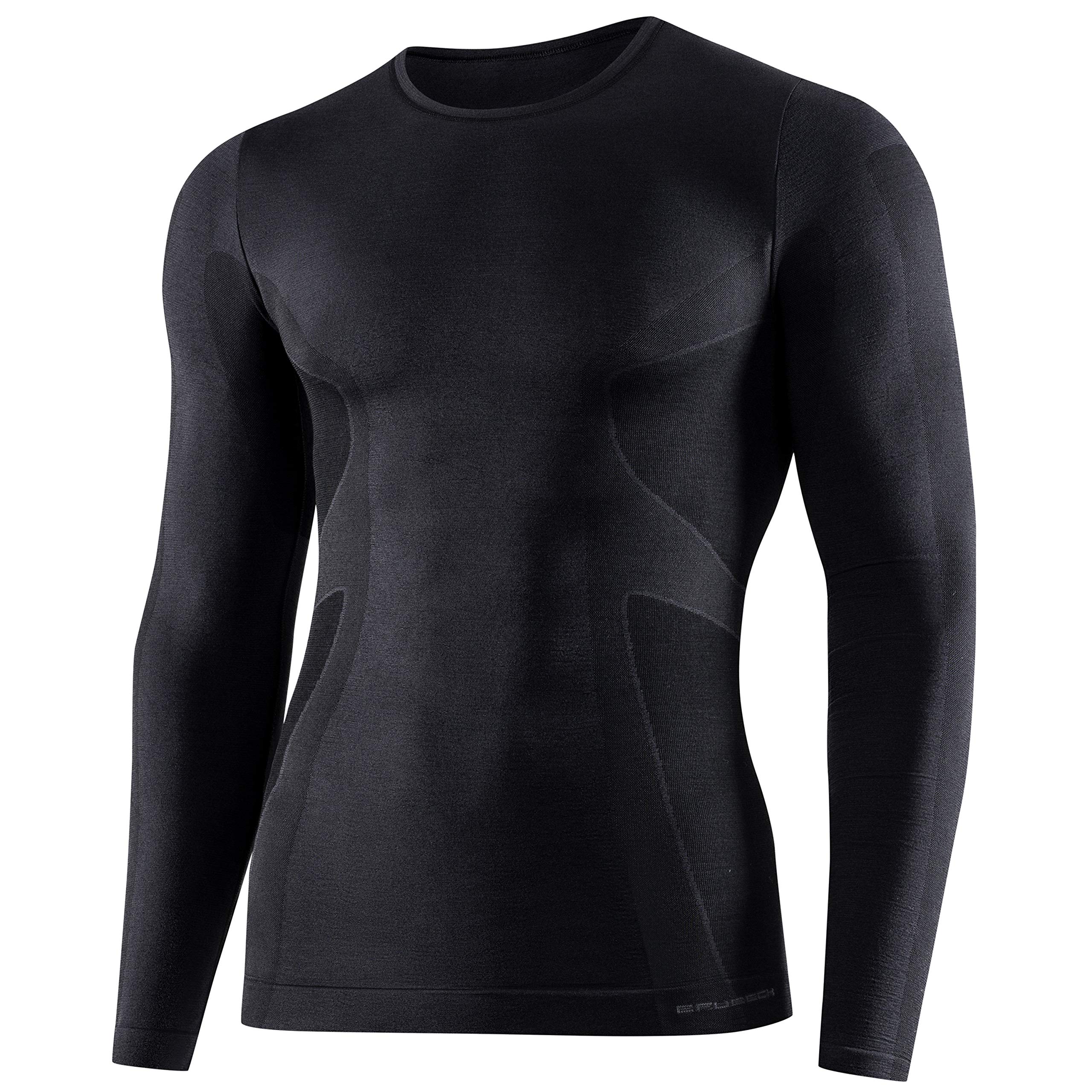 BRUBECK LS11600 - Camiseta de Manga Larga para Hombre (Transpirable, 41% Lana, Ropa Interior Funcional, para Senderismo, Trekking, Talla XL), Color Negro