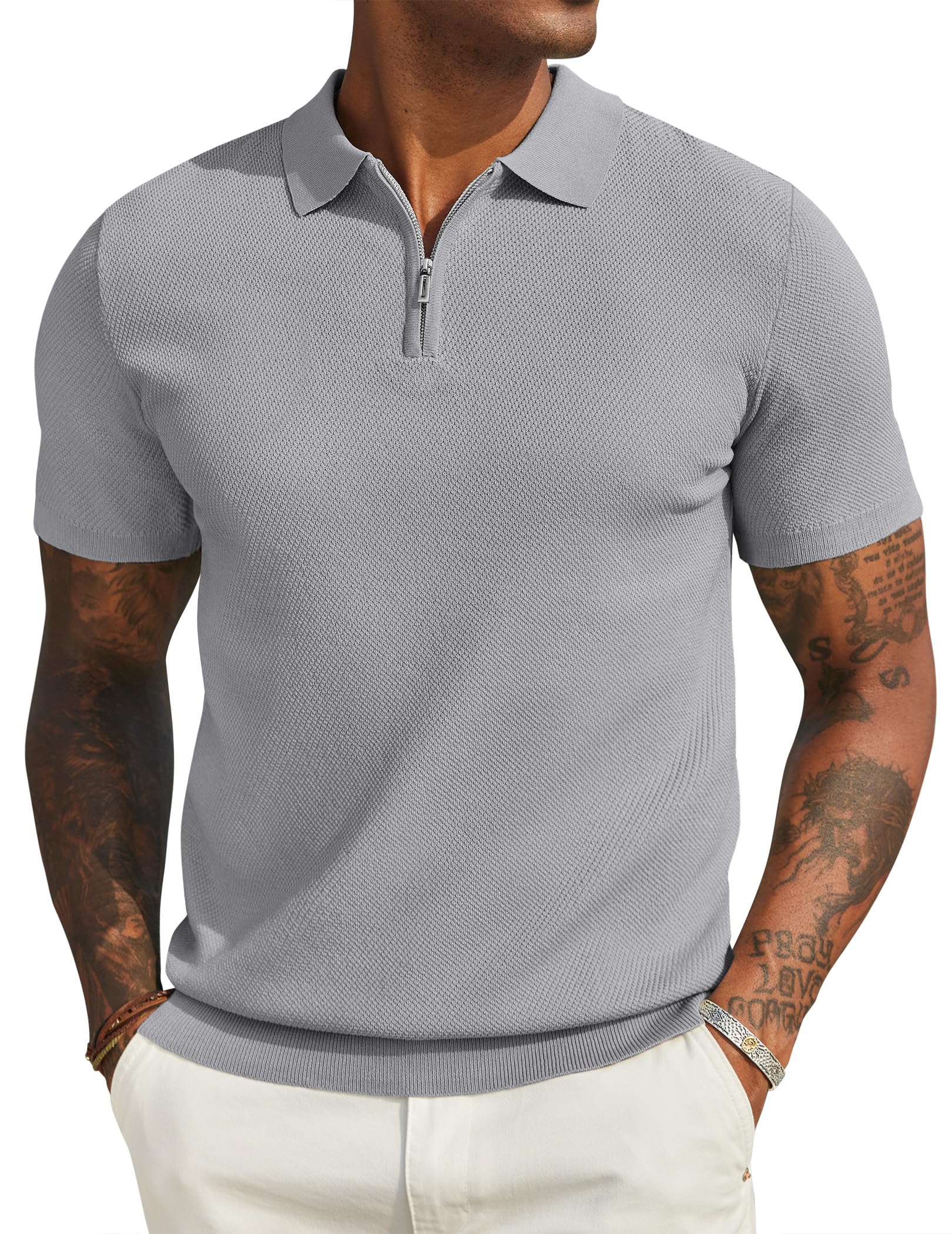 COOFANDY Herren Poloshirt Kurzarm Sommer Strick Polo T-Shirts mit Reißverschluss Männer Polohemd Golf Shirt