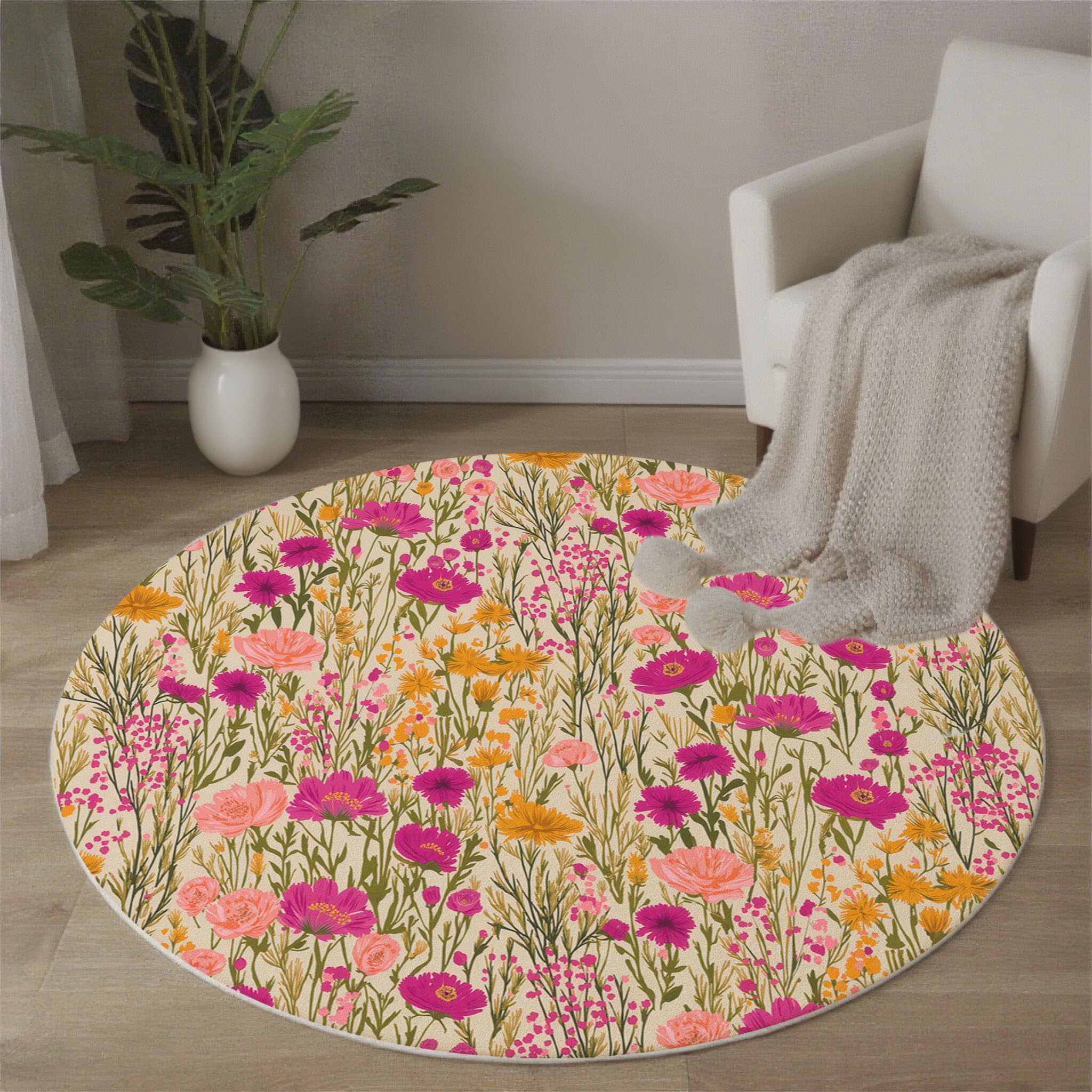 Tapis doux fleurs sauvages au design botanique pour canapé