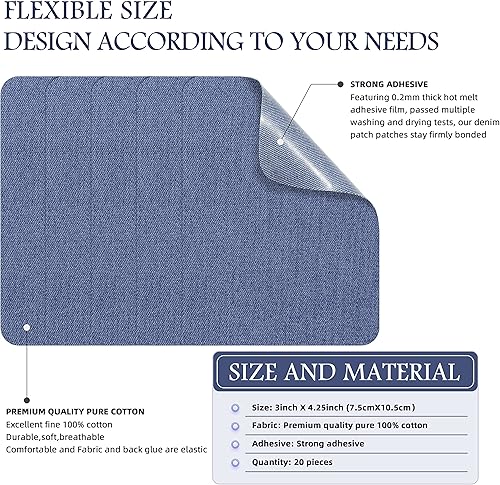 Vista 96 de KING MOUNTAIN Parche de reparación termoadhesivo, paquete de 20 piezas, parche de reparación termoadhesivo 100% algodón, 3 x 4-1/4 con pegamento