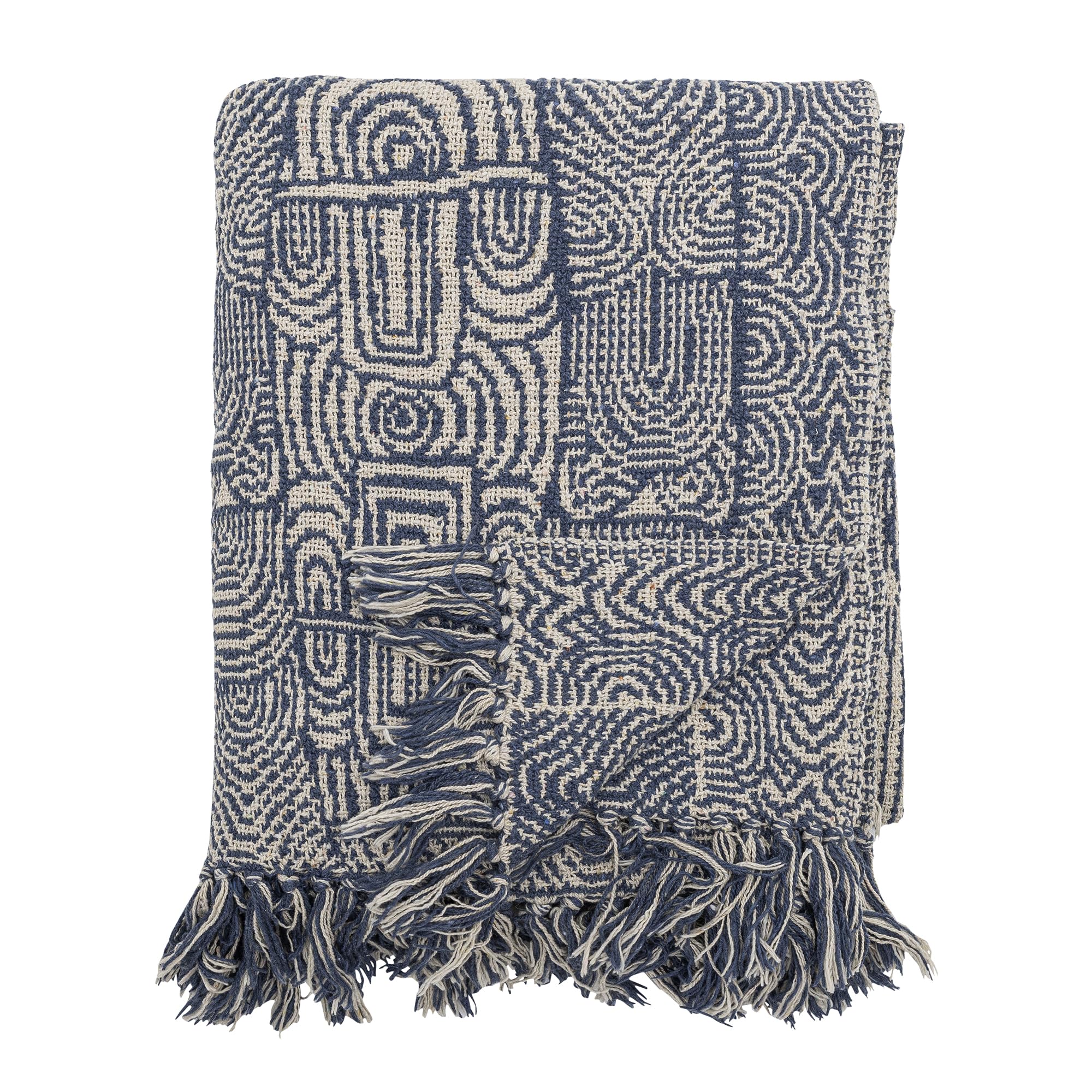 Couverture bleu Bloomingville Bresso en coton recyclé 160x130 cm