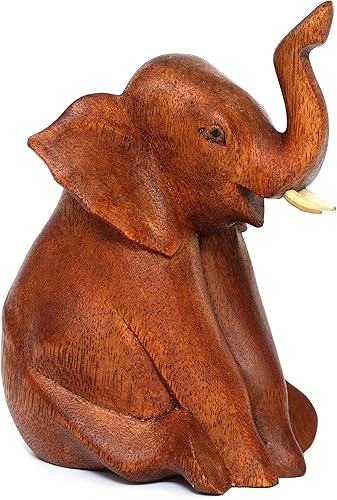 G6 Collection Estatua de elefante tallada a mano de madera, escultura artística, decoración rústica para el hogar, decoración hecha a mano,