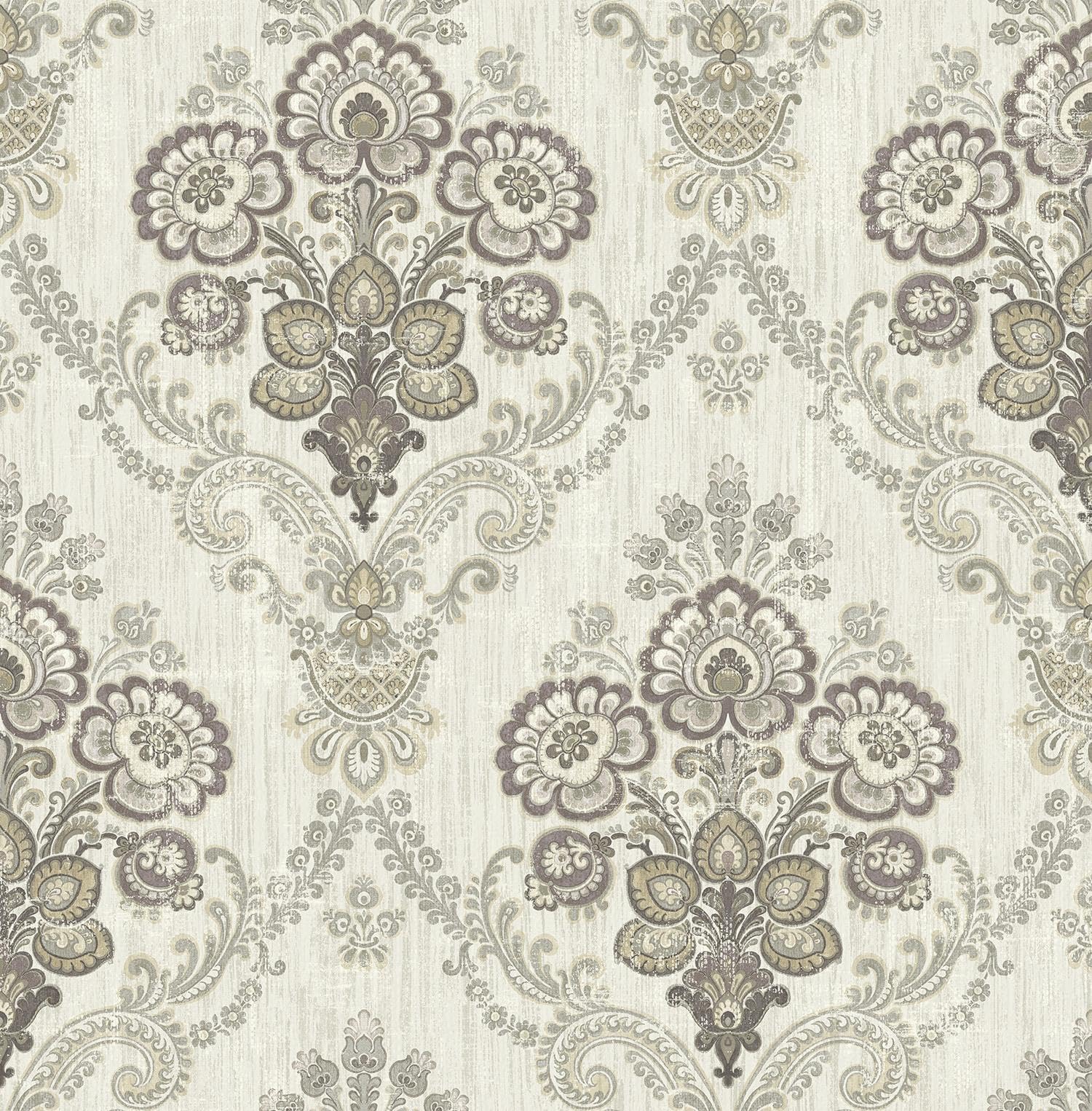 Yöl Lilac Indian Paisley Damask Wallpaper - Classic Traditional Floral Patterns - Acrylic Coated Paper Stylish Feature Wall