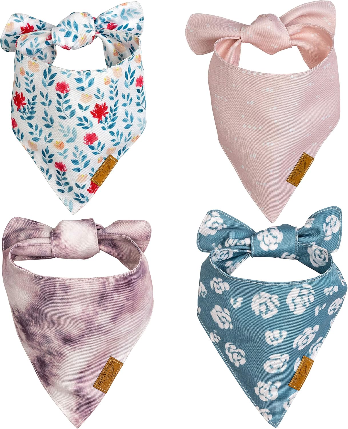 Remy+Roo Dog Bandanas - 4 Pack | Elise Set | Premium Durable Fabric | Unique Shape | Adjustable Fit | Multiple Sizes Offered (XL)