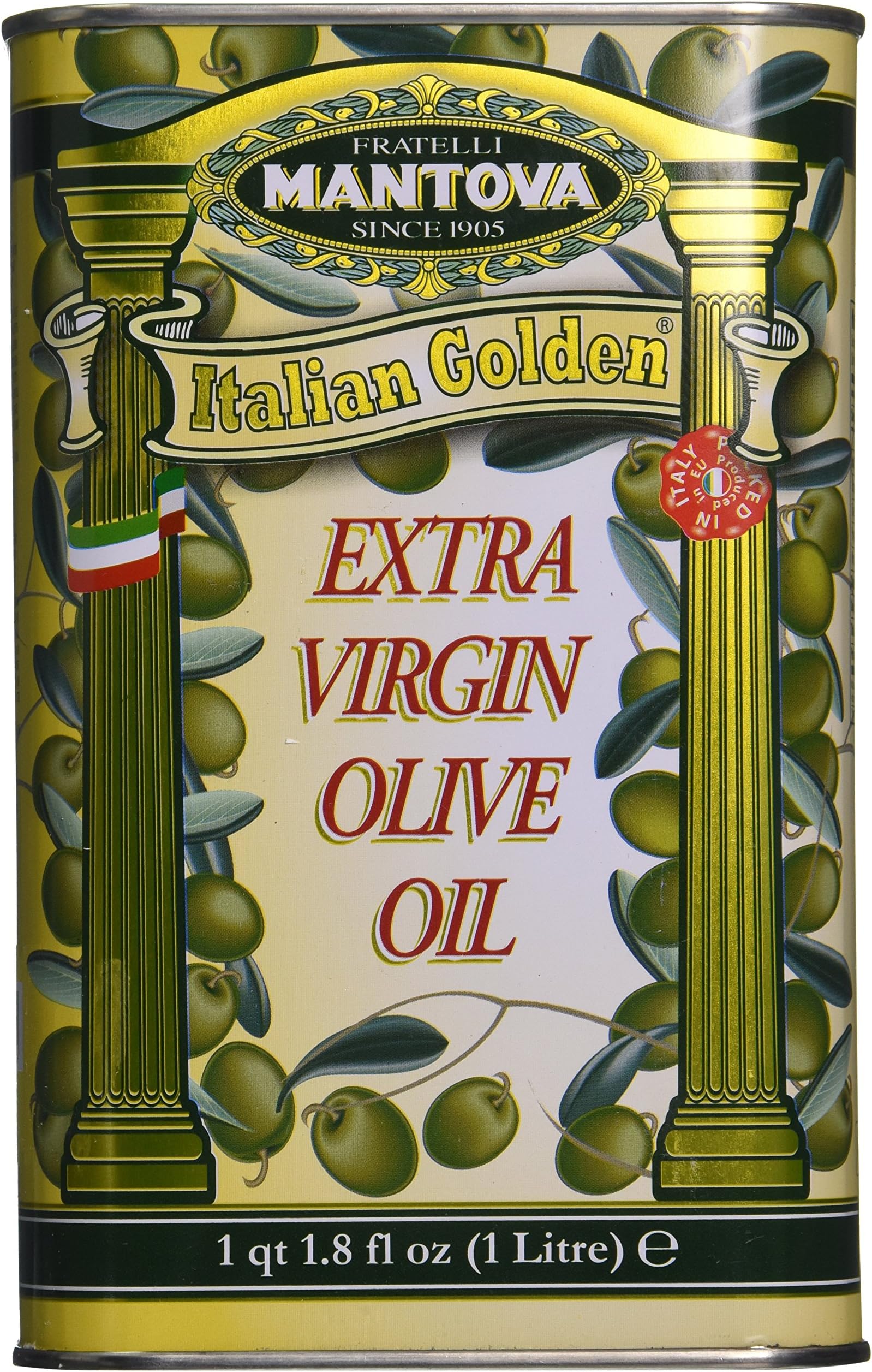 Mantova Italian Golden Extra Virgin Olive Oil - 1 Litre - 1 qt. 1.8 fl oz. - Authentic Italian EVOO Cold-Pressed, 100% Italian Grown Olives