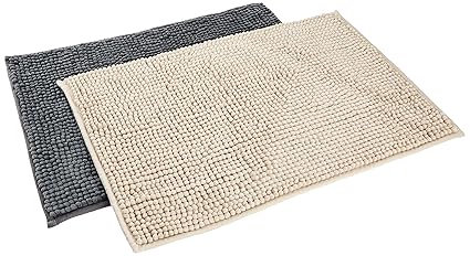 Amazon Brand - Solimo Anti Slip Microfibre Loop Bathmat 60 X 40 Cm, Grey And Biege, Pack of 2, Rectangle