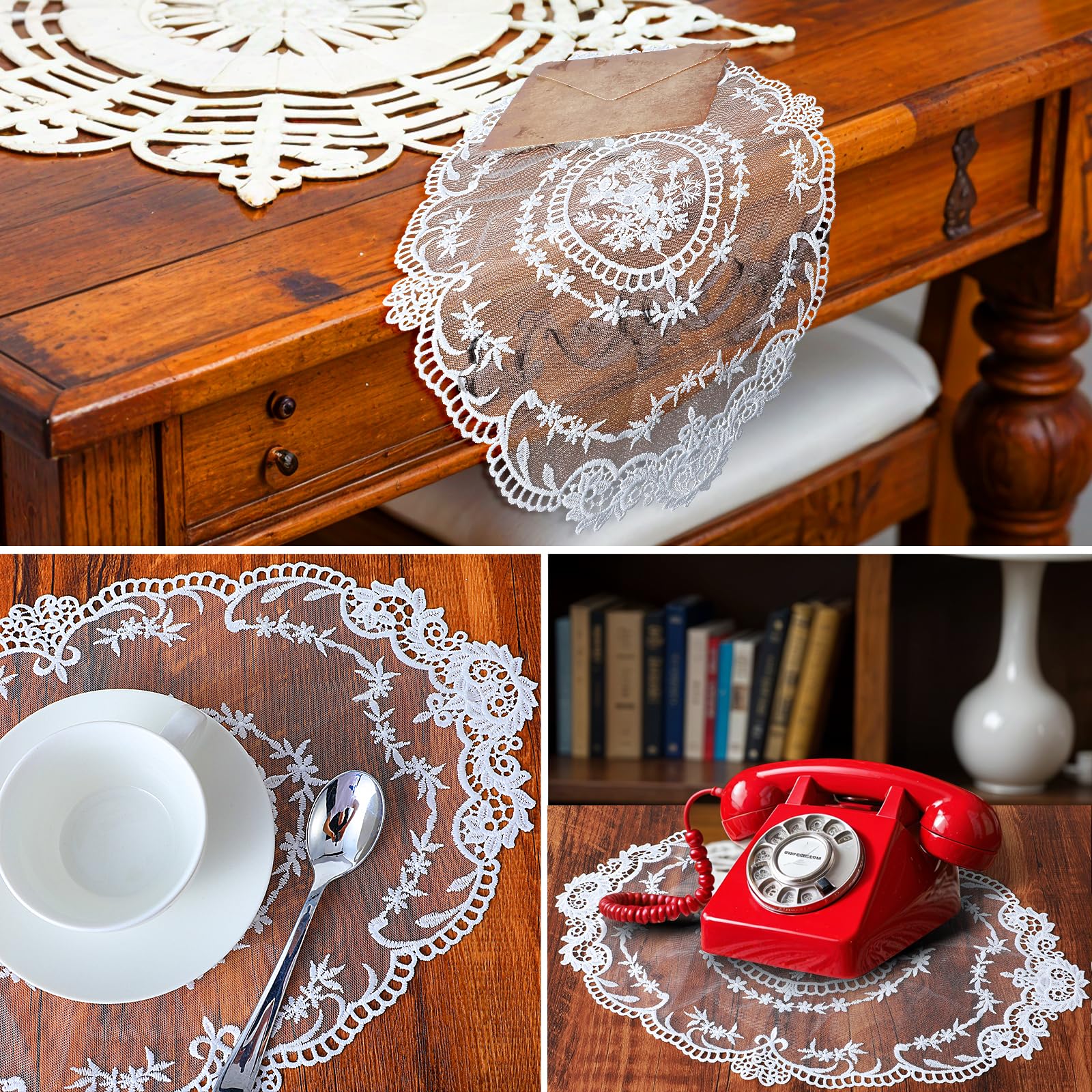 6 Stuks Retro Kanten Placemats, 2 Maten Franse Gehaakte Kleedjes, Rond