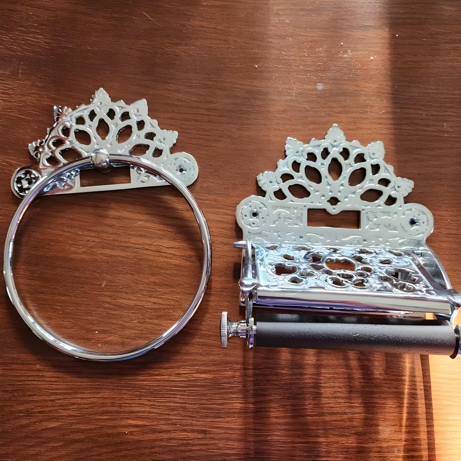 STYLENT Decor Antique Brass Victorian Toilet Paper Holder, Decorative Solid Vintage Golden Tissue Roll Holder Wall Mounted, Handmade Bathroom Accessories Heavy Duty Roll Holder | Chrome