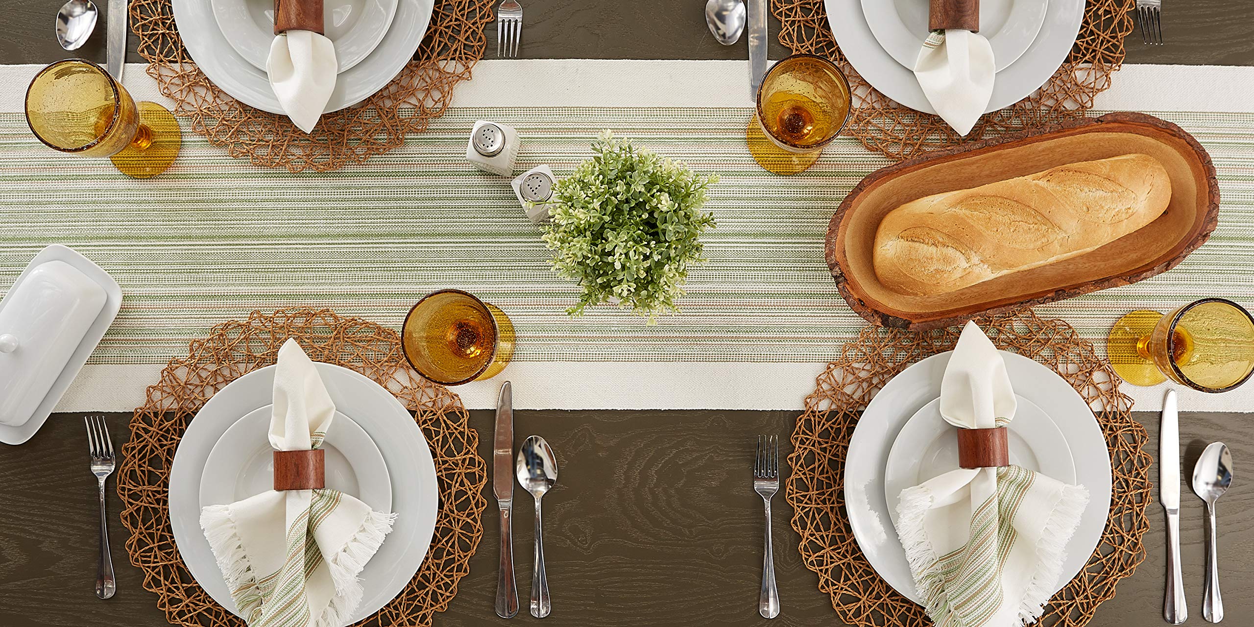 DII Fringed Stripe Tabletop, Table Runner, Cotton, Thyme, 14x72, 14x72" - Image 2