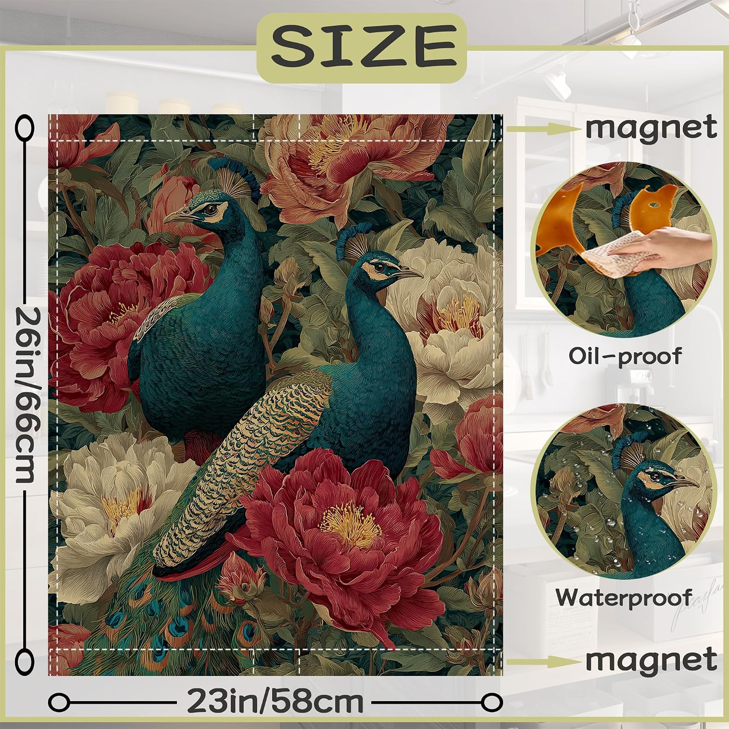 Vintage Peacocks Floral Magnetic Dishwasher Cover Farmhouse Refrigerator Magnet Sticker Covers for Kitchen Home Decoration 23x26 Inch image 2