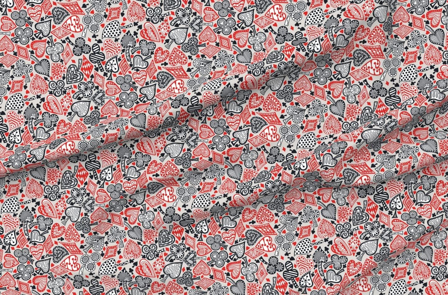 Spoonflower Fabric - Patterned Playing Card Hearts Clubs Diamonds Black Red Grey Printed on Polartec(R) Fleece Fabric by The Yard - Sewing Blankets Loungewear and No-Sew Projects