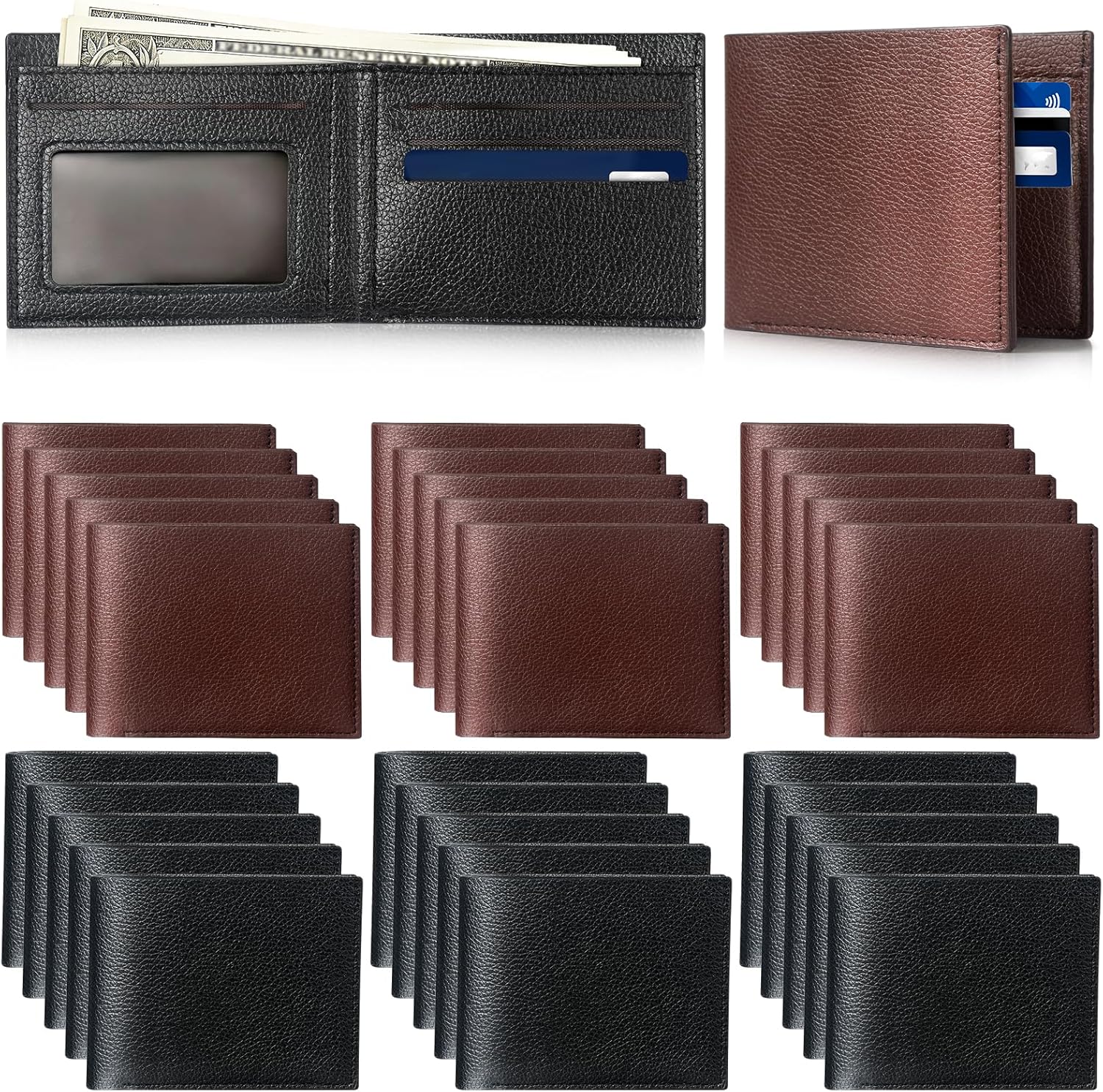 30 Pack Wallet for Men Bulk, Portable Mens Leather Wallet for DIY Engraving Slim Bifold Personalized Wallet Men Leather Gift (15 Black and 15 Brown)