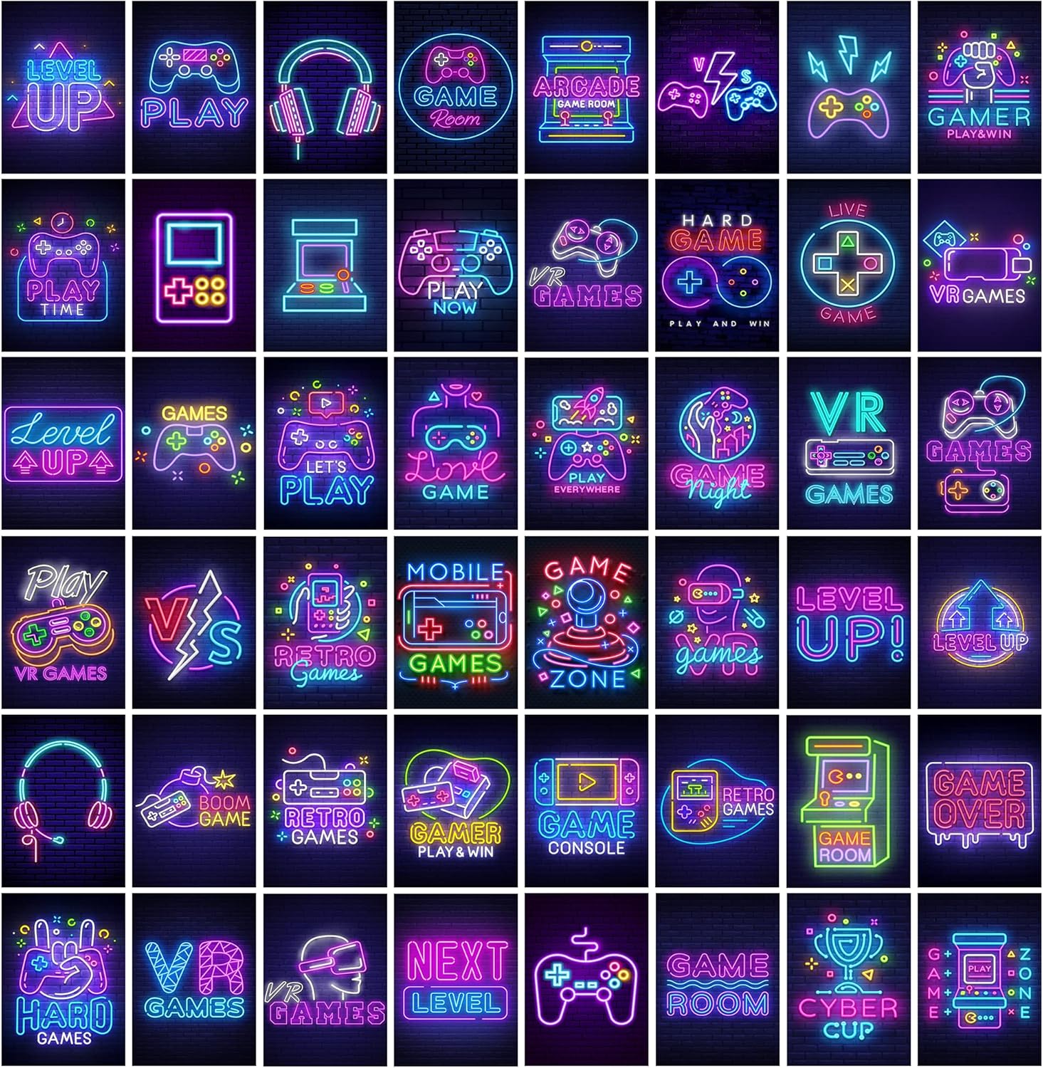 Amazon Game Room Decor 50Pcs Neon Video Game Wall Collage Kit