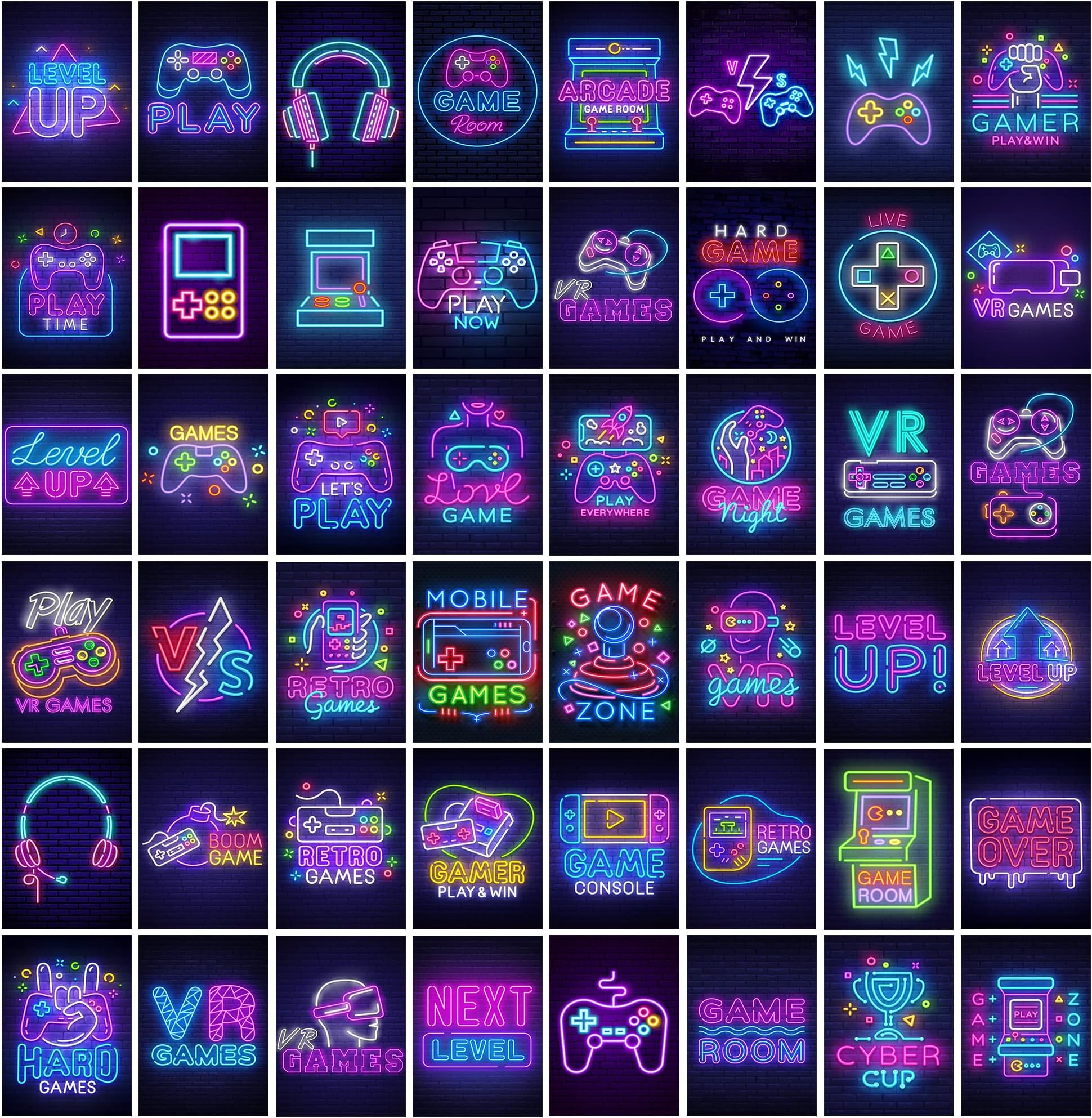 Game Room Decor 50Pcs Neon Video Game Wall Collage Kit Gaming Posters For Boys Room Gamer Aesthetics Pictures Trendy Indie Wall Collage Photos Game Decals for Girls Men Teens Dorm Bedroom Gamer Room