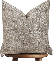 Handmade Block Print 100% Thick Cotton 20x20 Throw Pillow Cover with Zipper - Margot Muslin Beige Home Decor