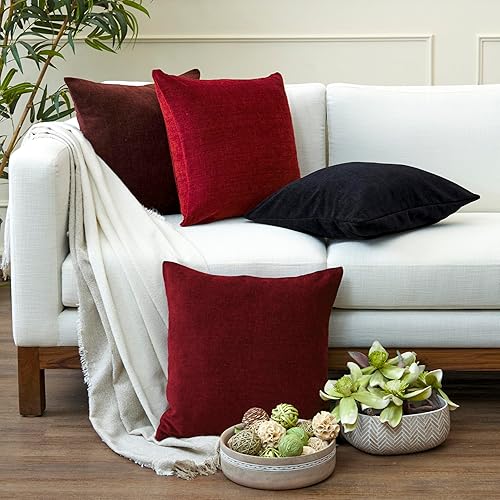 Miniatura 7 de Encasa Homes - Juego de 2 fundas de almohada de chenilla, 20 x 20 pulgadas, color liso texturizado, suave y liso, cojín decorativo cuadrado para