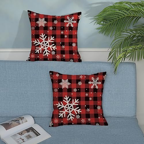 Miniatura 10 de Juego de 2 fundas de almohada de invierno de 18 x 18 pulgadas, color negro, rojo, dorado, gris, copos de nieve, fundas de almohada de lino para
