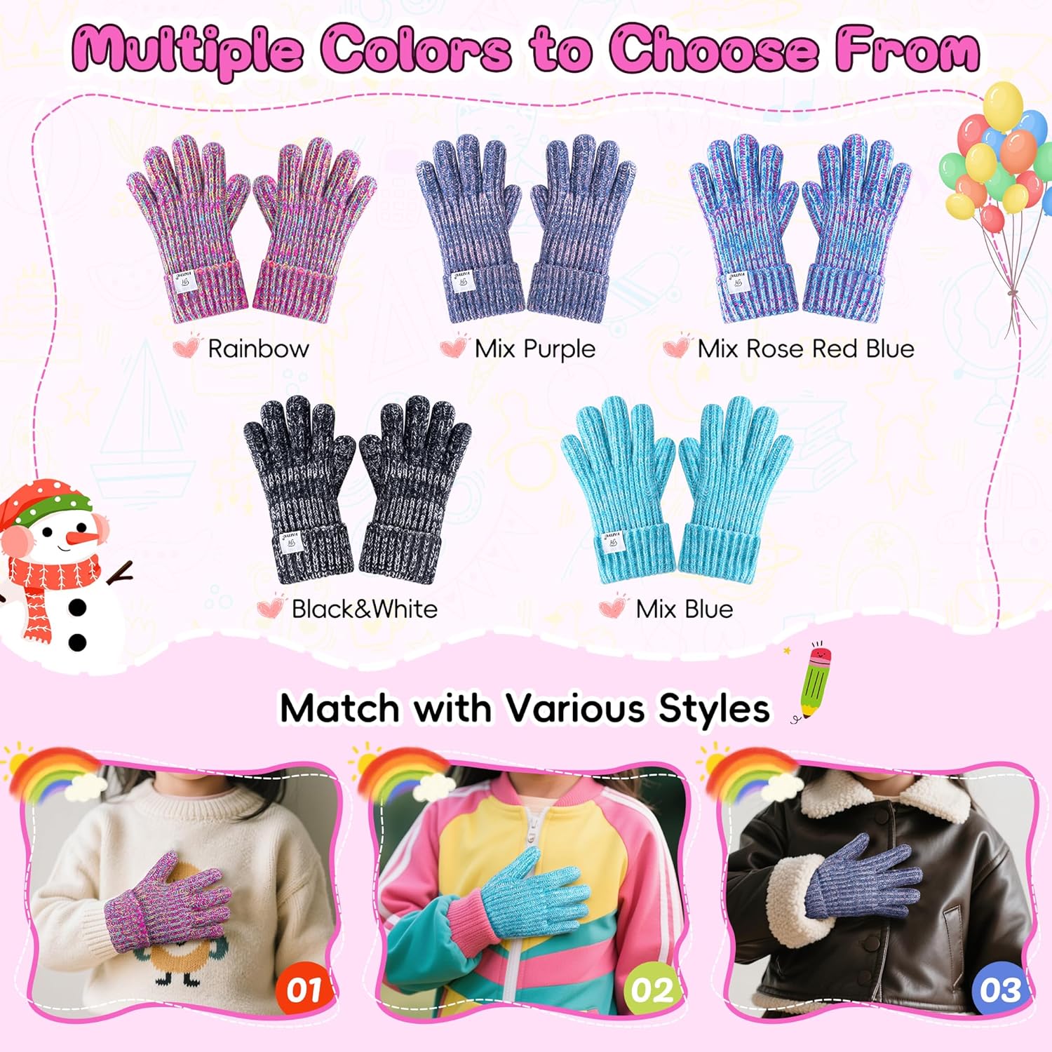 HAITHO Kids Gloves Winter for Girls Boys Cold Weather, Toddler Cute Knit Gloves Warm with Thick Thermal Fleece Lined - Image 4