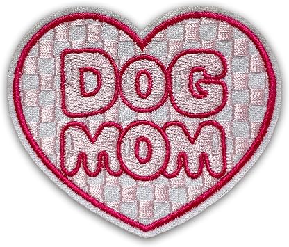 Dog Mom Patch 3 Inches Pink Heart, Love Animals, Dog Cute Meme Iron On/Sew On Embroidery Fabric Applique Patches for Trucker Hats Clothes Backpack DIY Accessories Coworkers Friends Mom Gifts