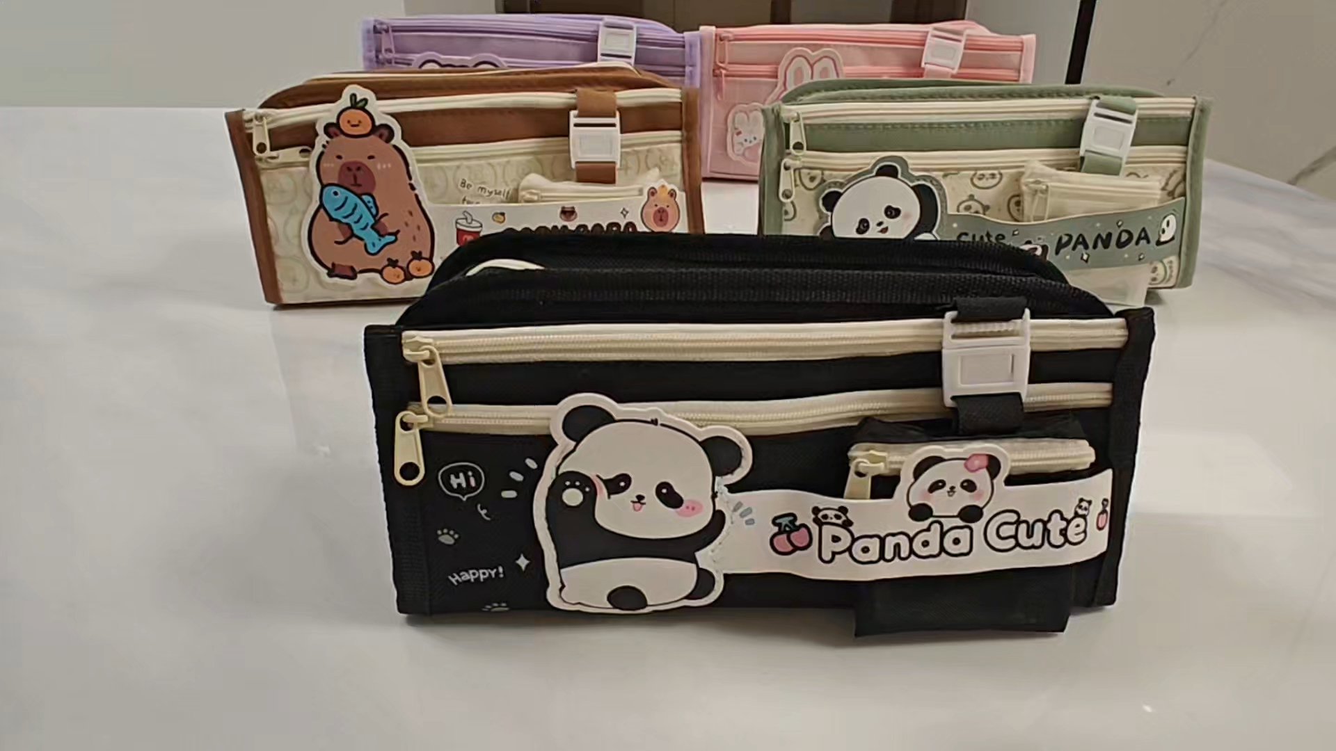 Astuccio Panda Grande Capacità Con 2 Zip | Portapenne Kawaii Multiscomparto In Materiale Ecologico, Borsa Trucchi E Organizzatore Scrivania Per Ragazzi E Ragazze - Nero - 4