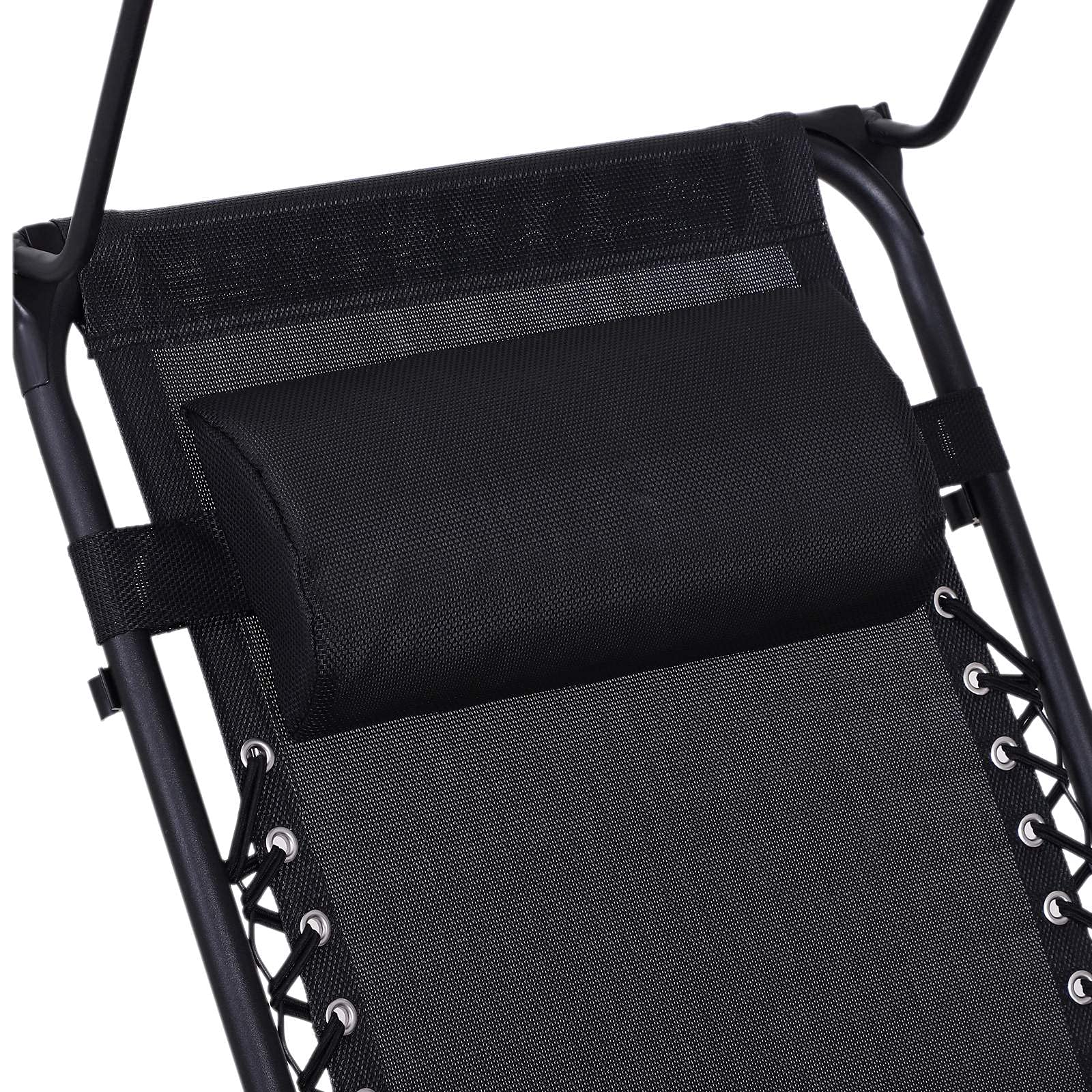 Outsunny Rocking Chair Plegable de Jardín Dim. 105 x 64 x 125 cm tetera + parasol incluido acero epoxi textileno negro
