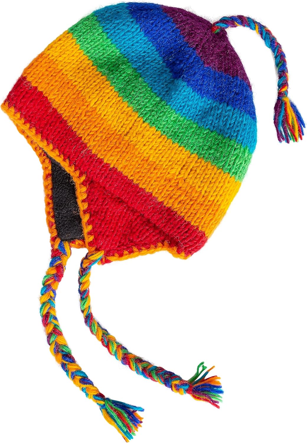 Hand Knit Sherpa Hat with Micro Fleece Lining and Eclectic Patterns, Handmade Winter Toque, Christmas Beanie, Made in Nepal