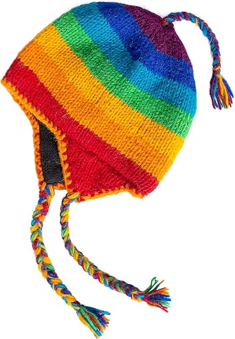 Hand Knit Sherpa Hat with Micro Fleece Lining and Eclectic Patterns, Handmade Winter Toque, Christmas Beanie, Made in Nepal