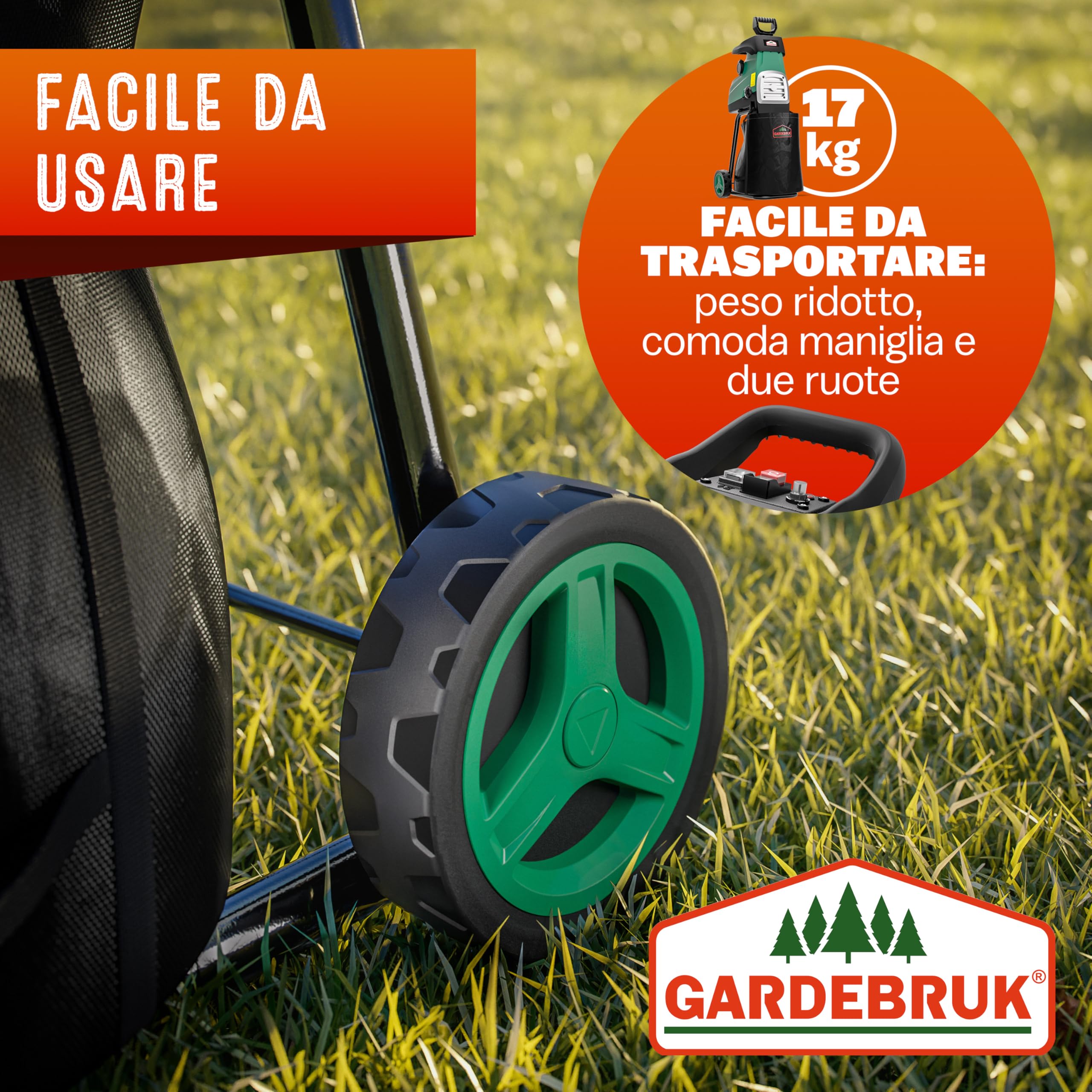 GARDEBRUK Trituratore Elettrico Silenzioso a Rullo 3100W Biotrituratore 2x60L