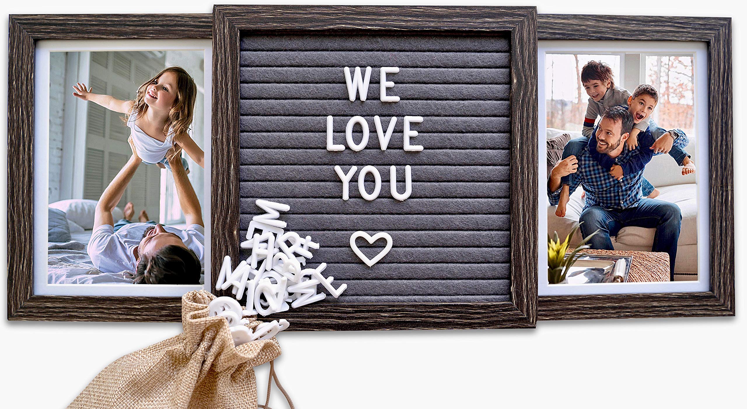 Custom Picture Frames – Personalized Picture Frame in Brown – Custom Photo Gifts for Dad, Mom, Grandpa, or Papa – Two 6x4 Photos with Customizable Felt Letter Board – Keepsake for Family Memories