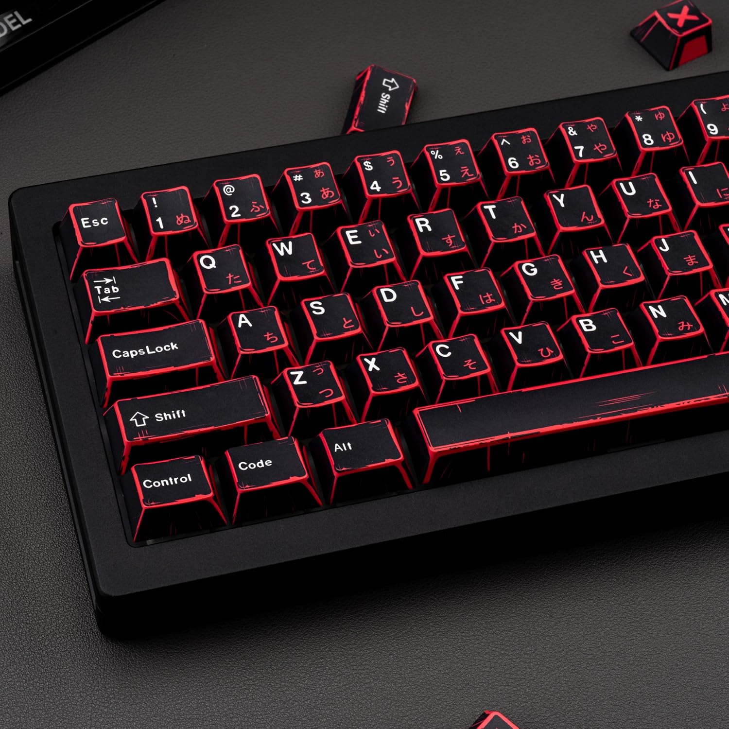 Japanese Manga Keycaps 130 Keys, Custom PBT Black and Red Keycaps, Cherry Profile Dye Sub Keycap Set Fit for 61/64/87/104/108 Cherry MX Switches Mechanical Keyboard