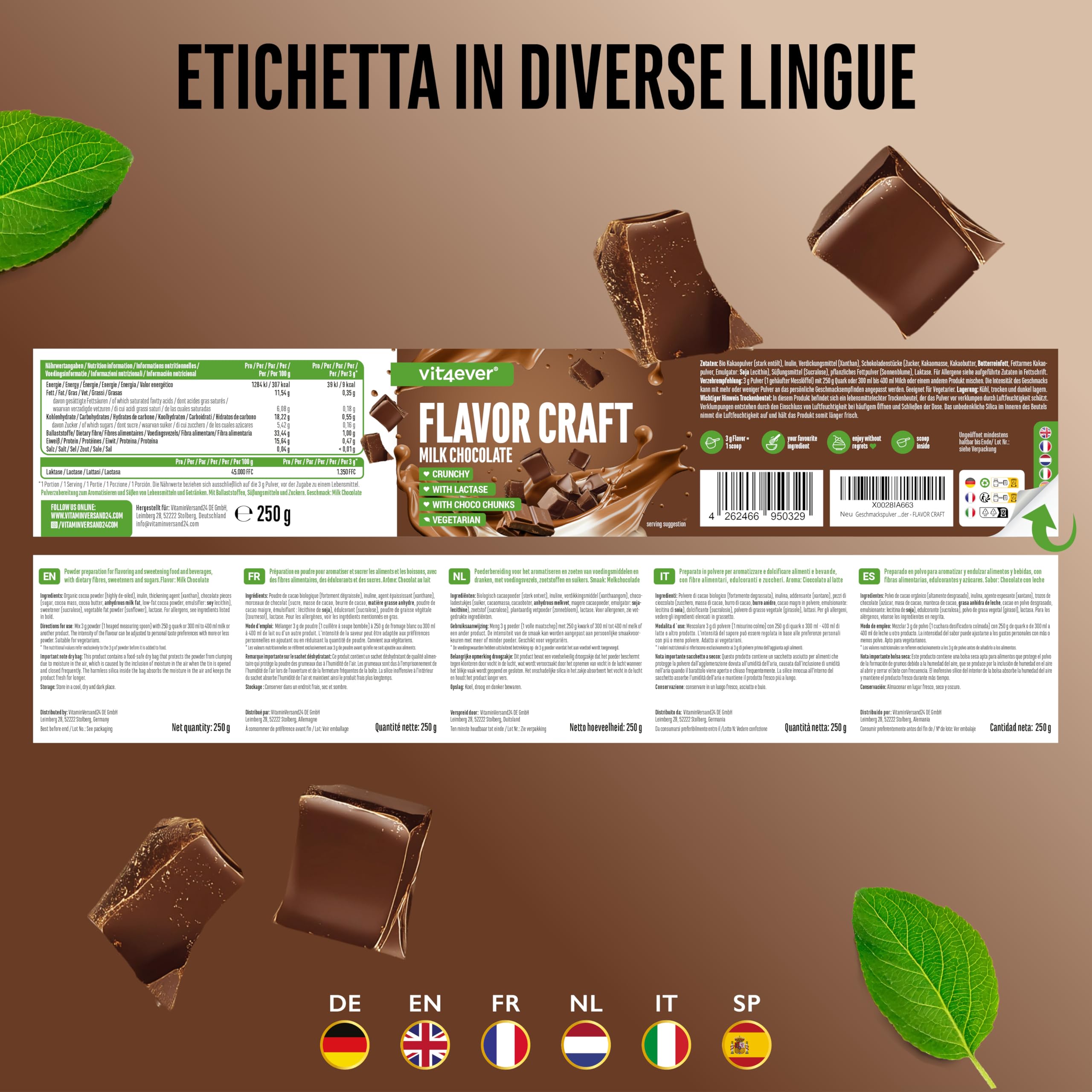 Polvere di Aromi Vaniglia 250 g - Cioccolato al latte - Uso versatile per cibi e bevande - Polvere di aromi - FLAVOR CRAFT