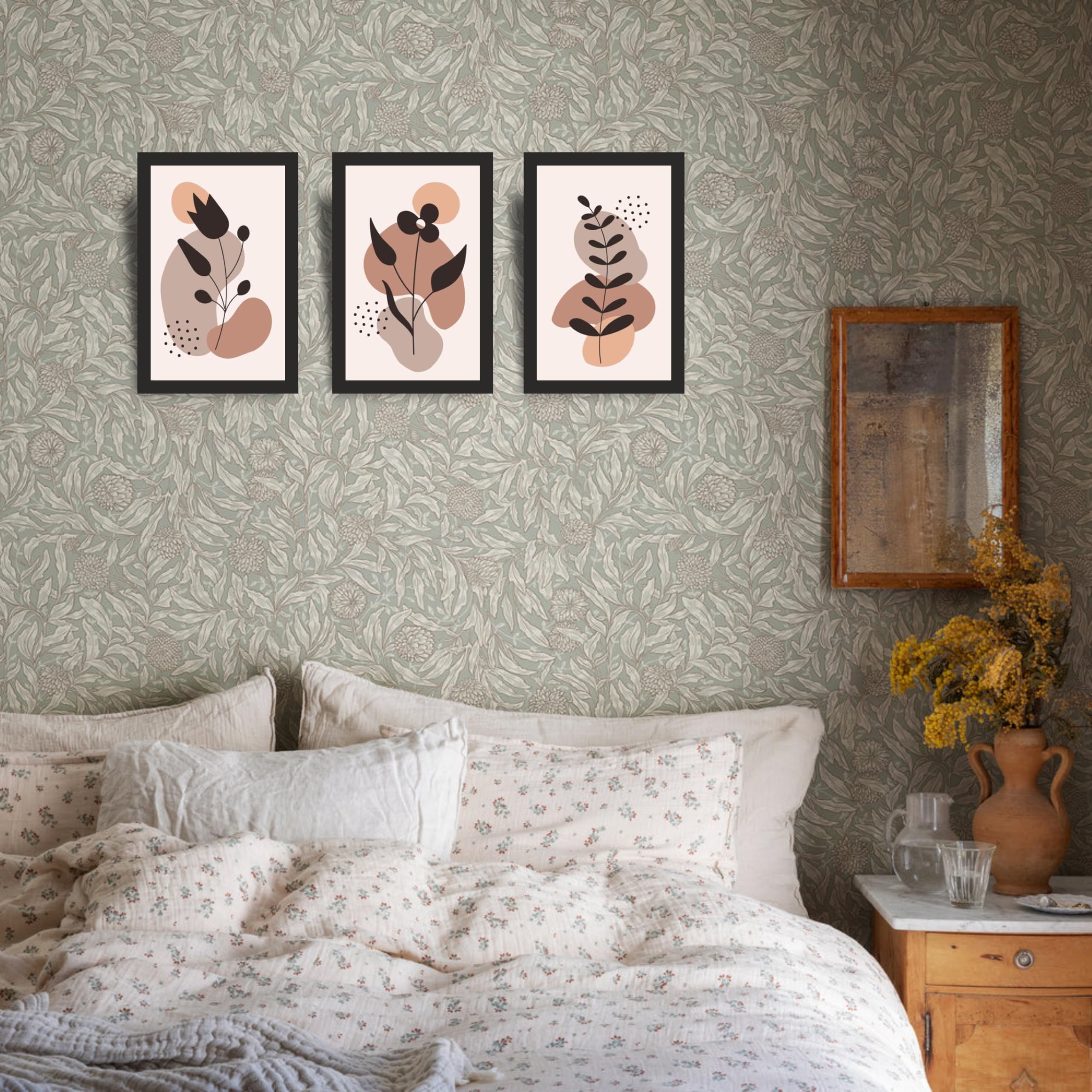 Abstract Botanical Wall Art Set of 3 Frames